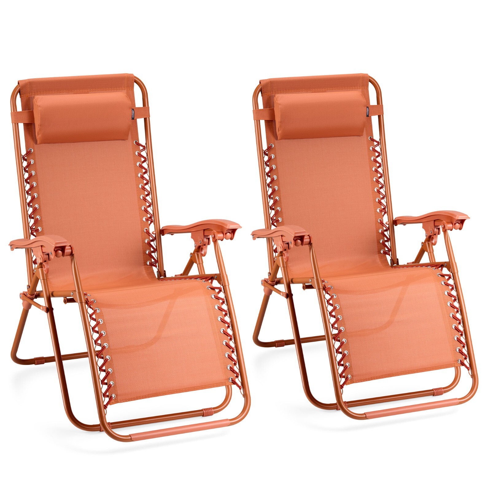 Zero Gravity Chairs Set of 2, Orange Folding Textilene Sun Loungers, VonHaus