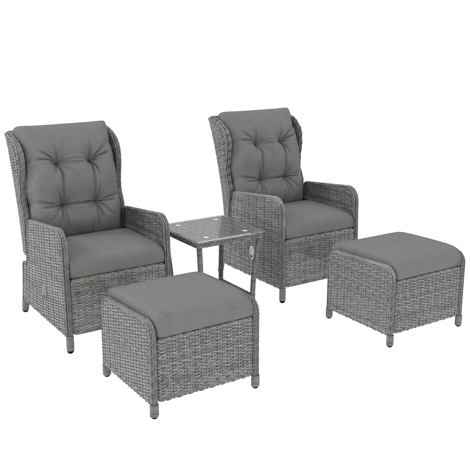 Outsunny Recliner Rattan Garden Furniture w/ Two-tier Table, Light Grey