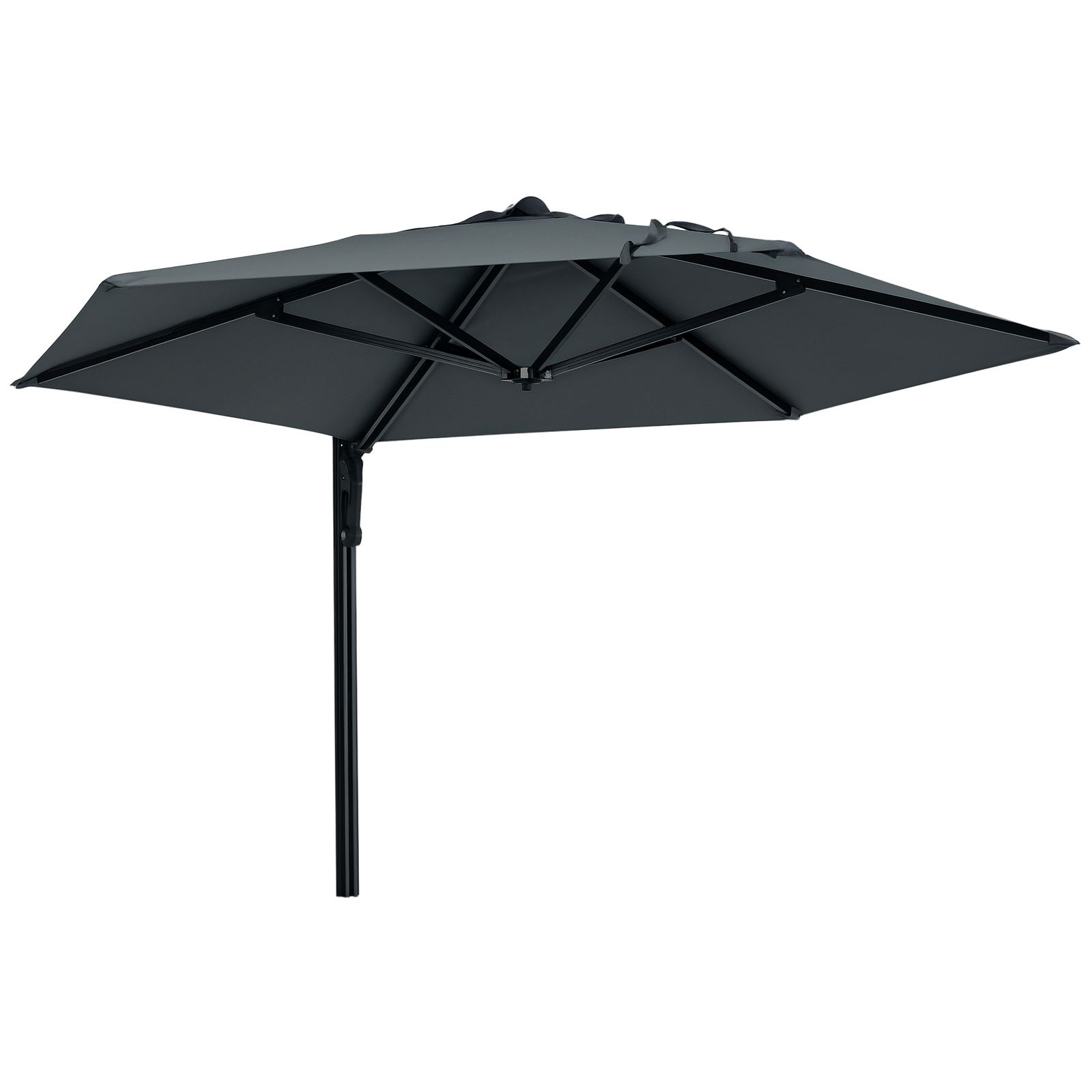Outsunny Wall-Mounted Parasol Patio Umbrella with Hand to Push System Dark Grey