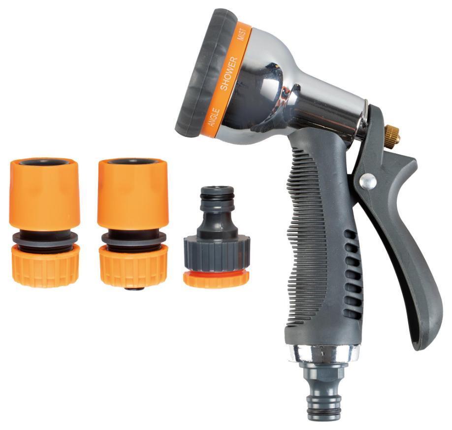 Garden Hose Chrome Spray Gun Head with Fixing Kit - GH751