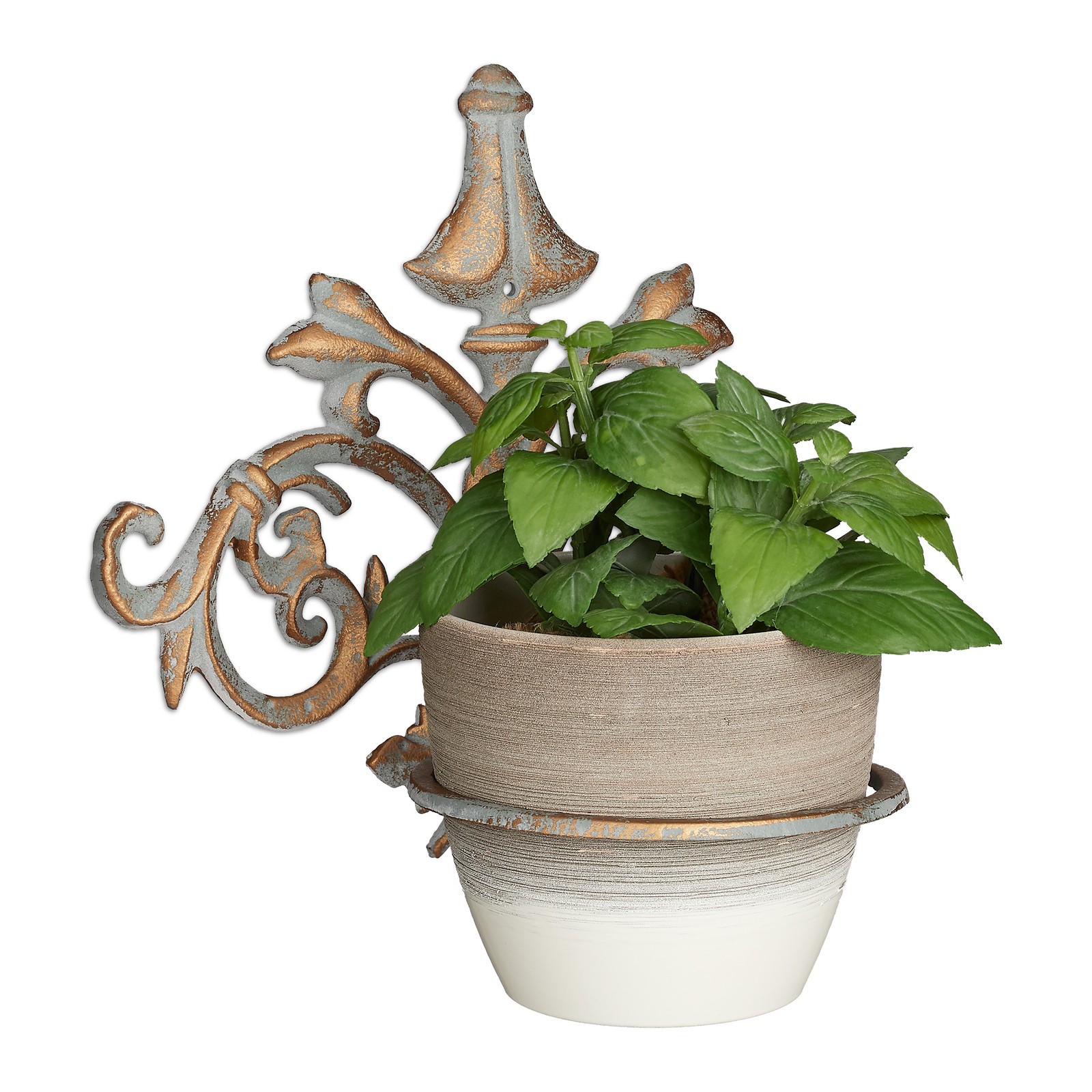 Set Wall-Mount Flower Outside Pot Rack Cast Iron Ornament Plant Holder Vintage