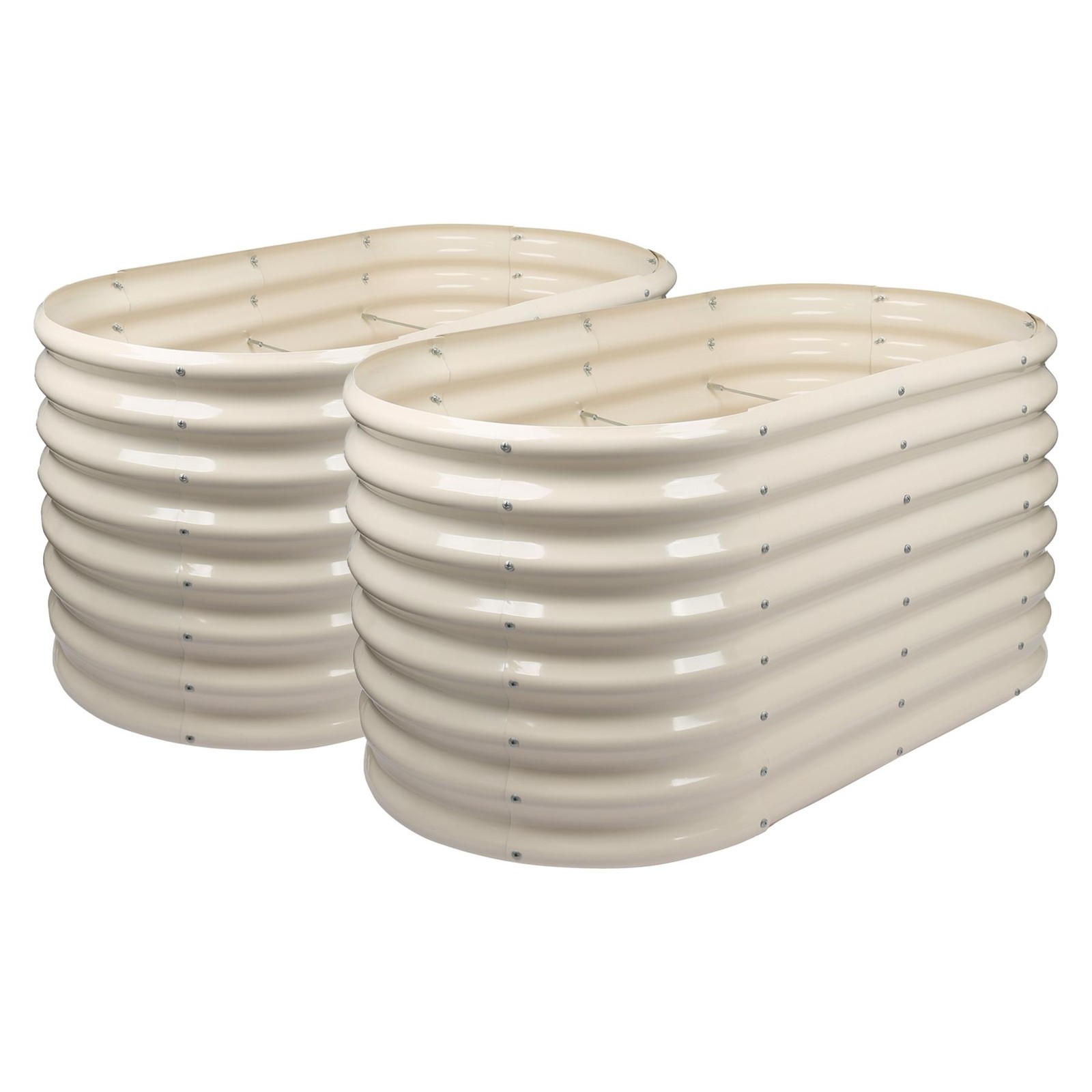 2x Rounded Raised Garden Beds 120cm x 60cm x 60cm Ivory Galvanised Steel Planter
