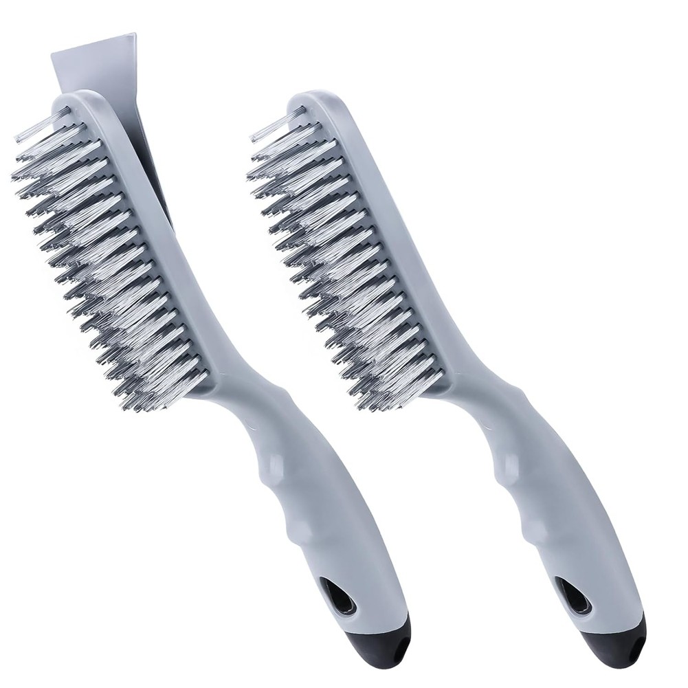 3X(Stainless Steel Wire Brush Set 2Pcs, with Strong Handle & Metal Scraper9593