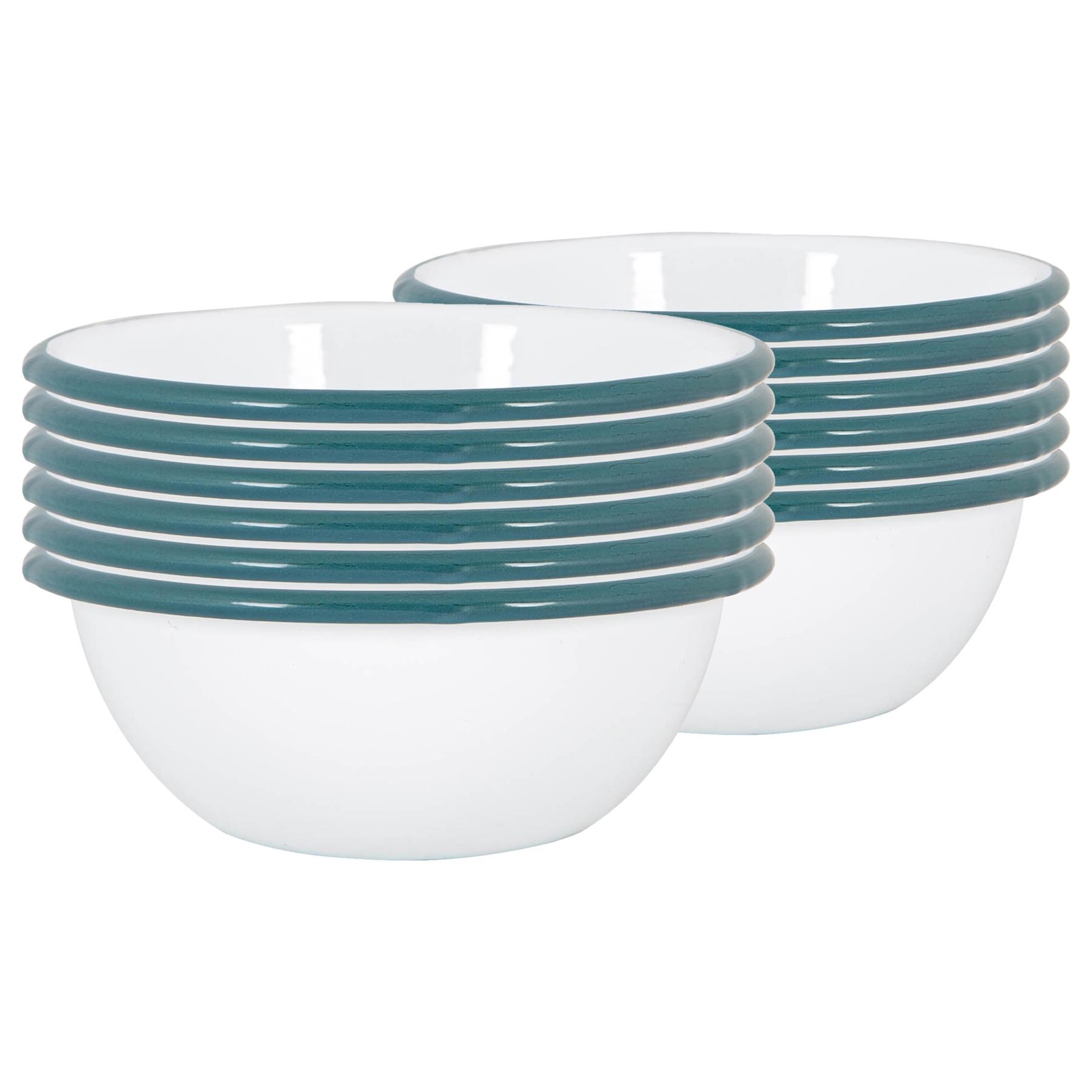 12x White Enamel Bowls Metal Outdoor Camping Food Dishes 16cm Green