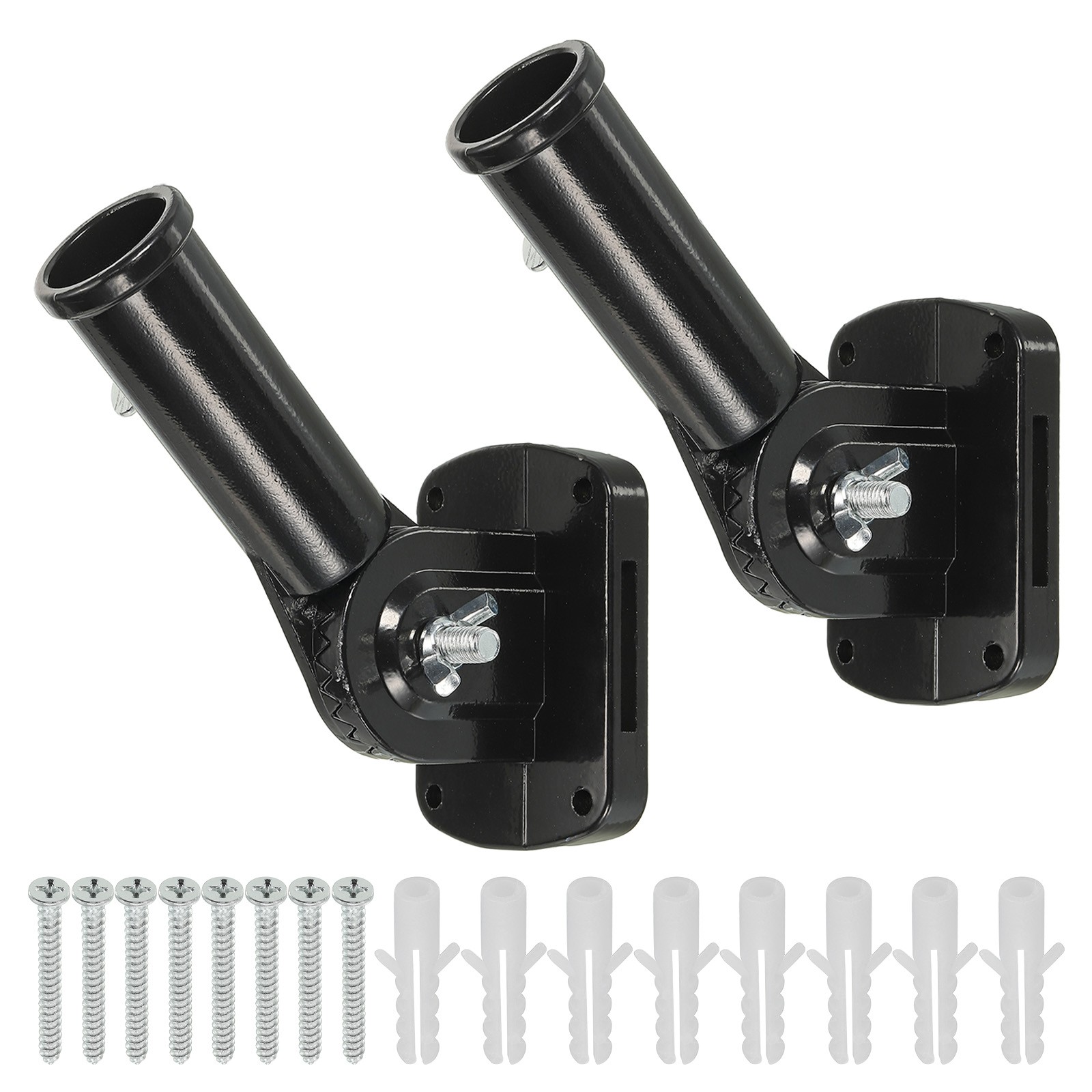 Flag Pole Holder, 2 Pack Aluminum Alloy Flagpole Bracket with Hardware, Black