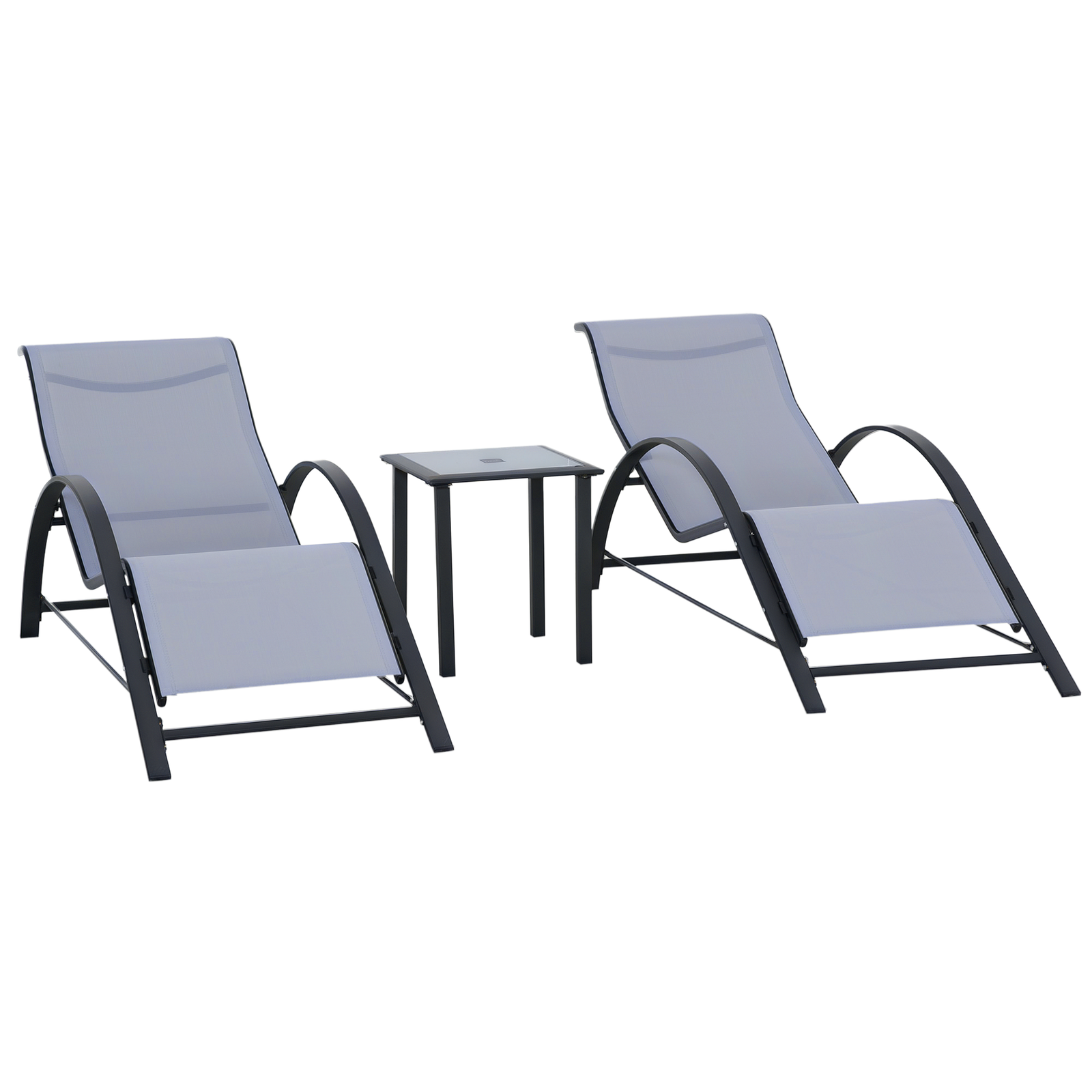 Outsunny 3 Pieces Lounge Chair Set Garden Sunbathing Chair w/ Table Light Grey