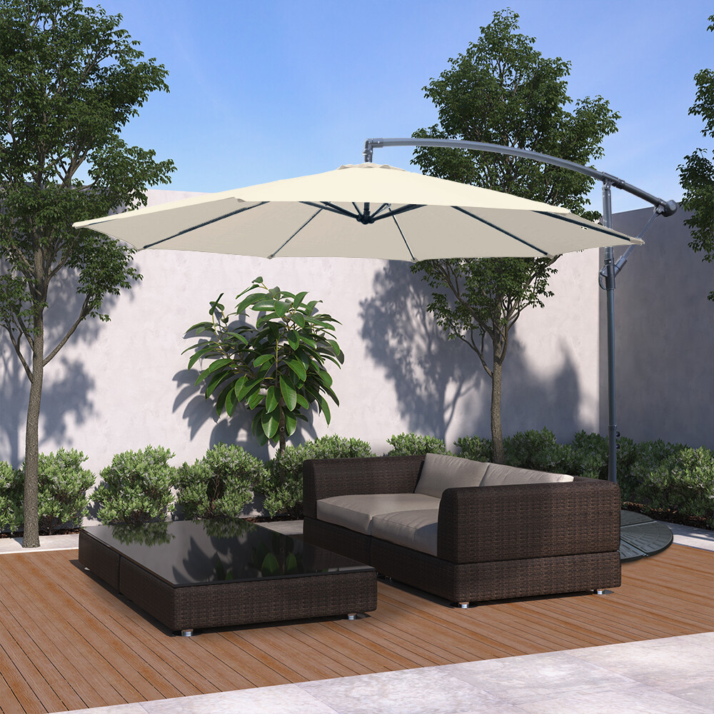 3M Cantilever Parasol Outdoor Hanging Banana Umbrella Sun Shade Cream
