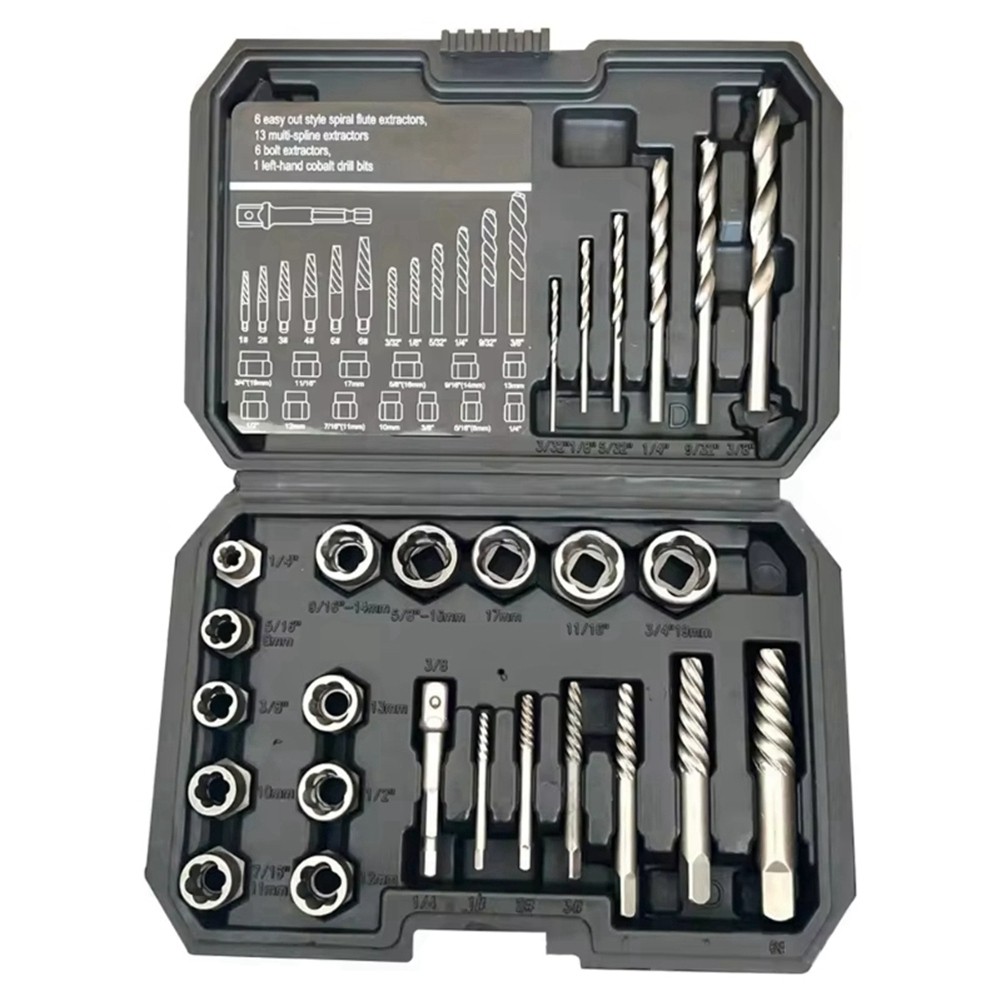 26Pcs Screw Extractor Center Drill Bit Guide Set Broken Damaged Remover3356