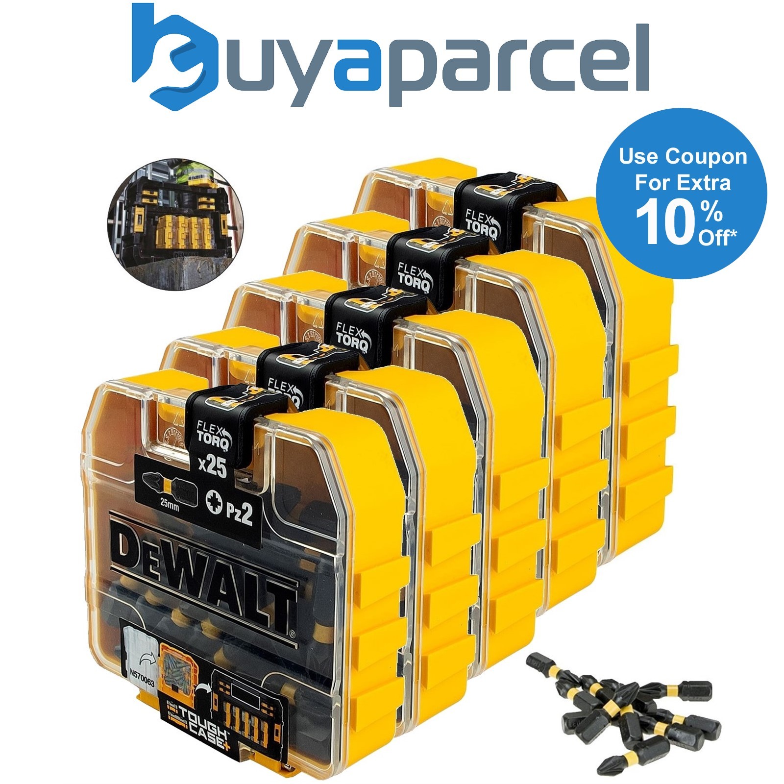 5x Dewalt 25Pc PZ2 Impact Extreme Torsion Screwdriver Bit Set FLEXTORQ Case
