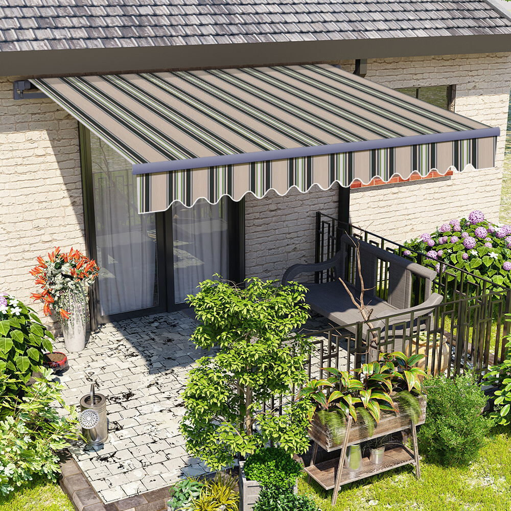 2x1.5m Retractable Awning Manual Garden Canopy Patio Shade Shelter Multi-Stripe