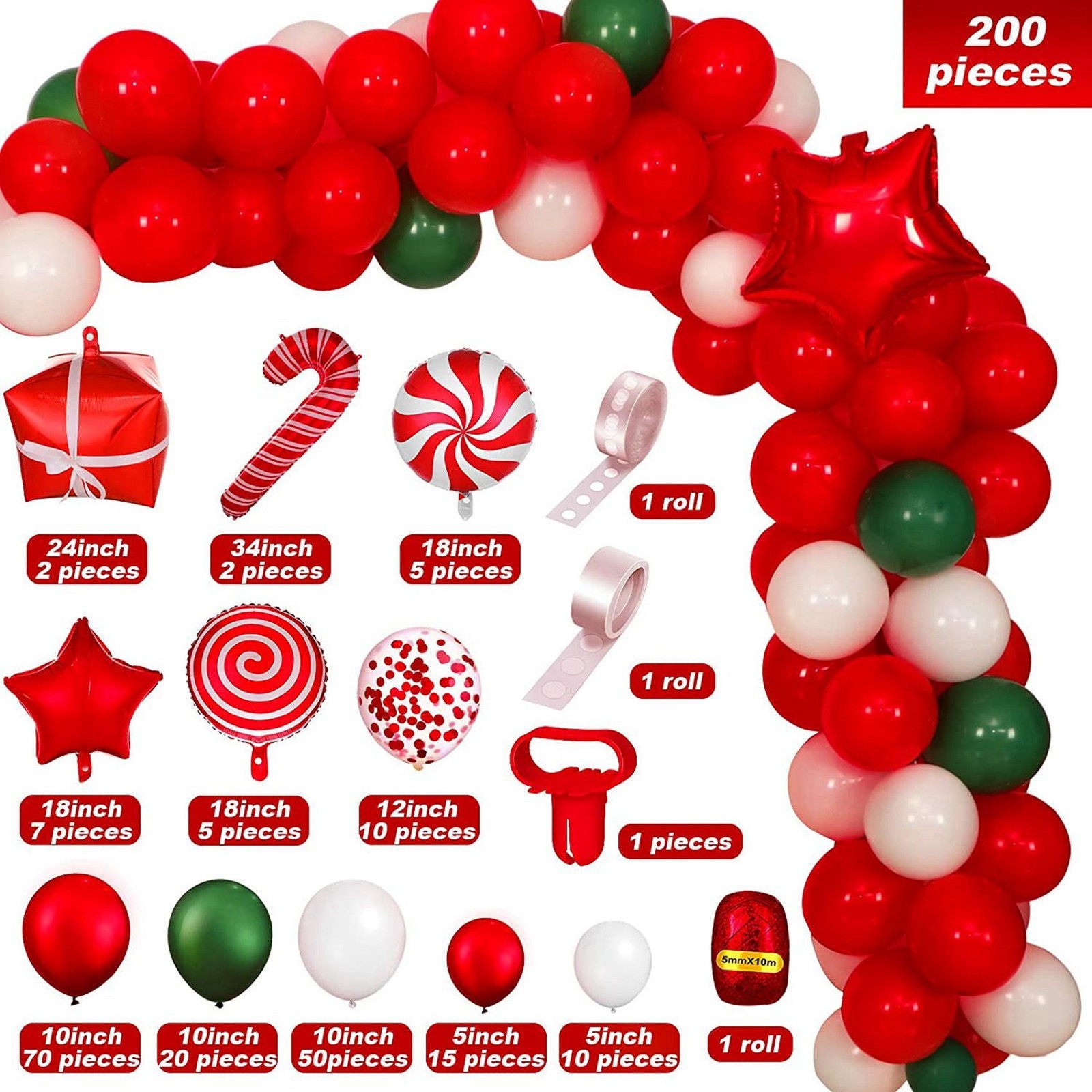 202PC Christmas Latex Aluminum Film Balloon Chain Set Year Theme Holiday4628