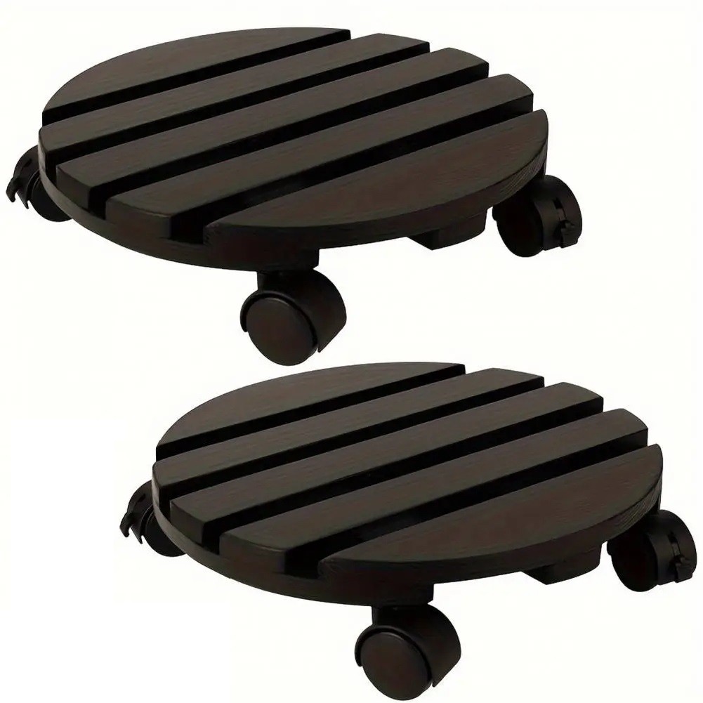 3X(Plant Roller Stand with Lockable 360° Rotating Wheels Wood Flowerpot7311