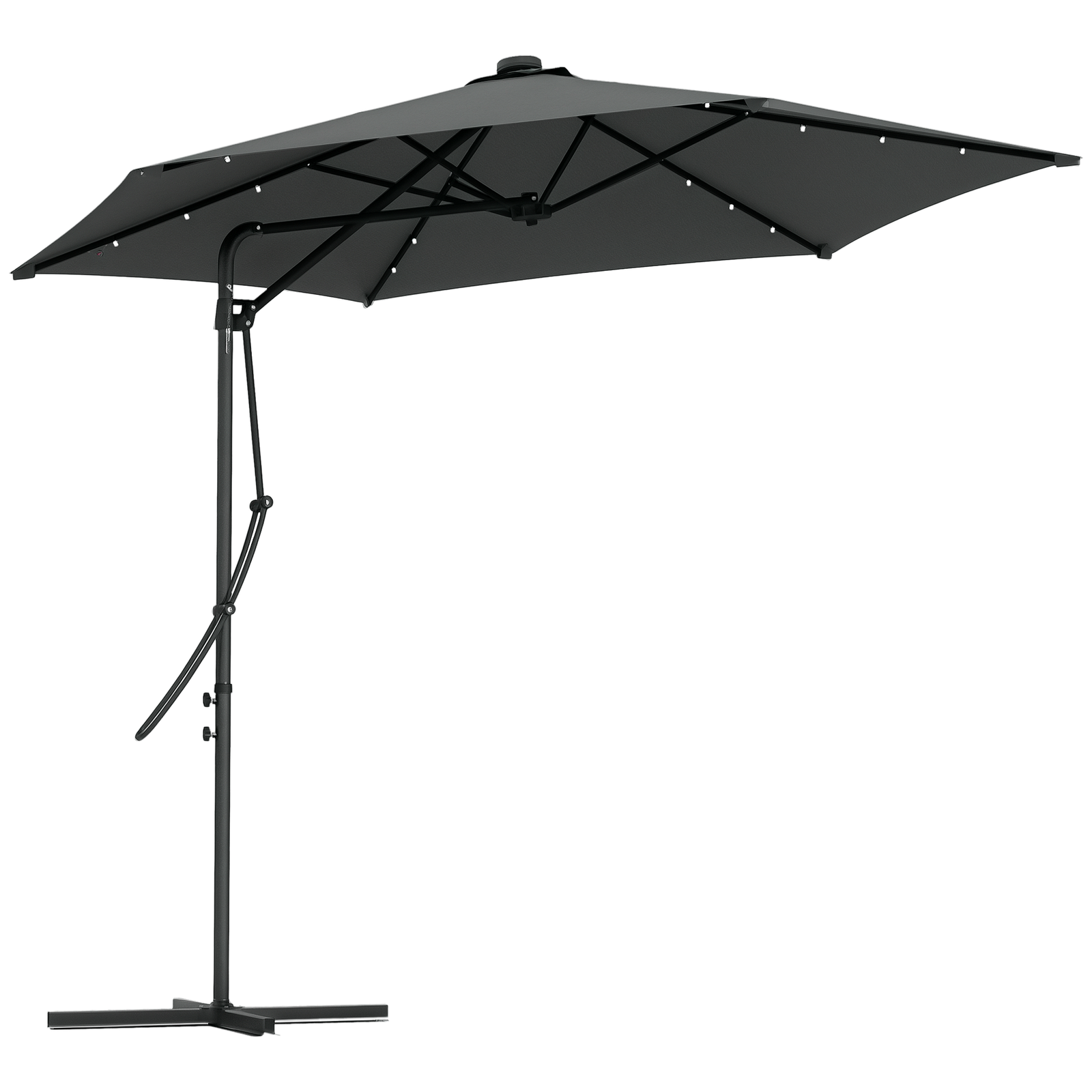 Outsunny 3(m) Cantilever Garden Parasol Umbrella W/ Solar LED, Dark Grey