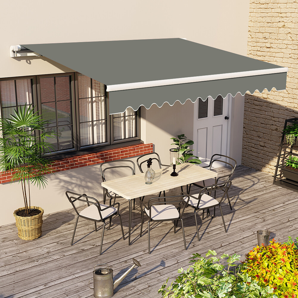 Grey Patio Manual Awning Garden Canopy Sun Shade Retractable Shelter 2x1.5M