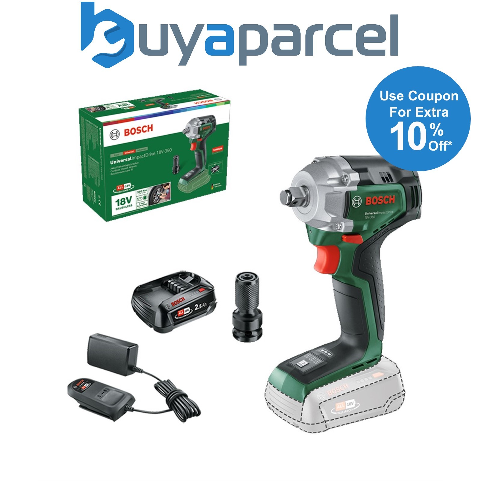 Bosch 18v Brushless 18v Impact Wrench UniversalImpactDrive + 2.5AH Battery Kit