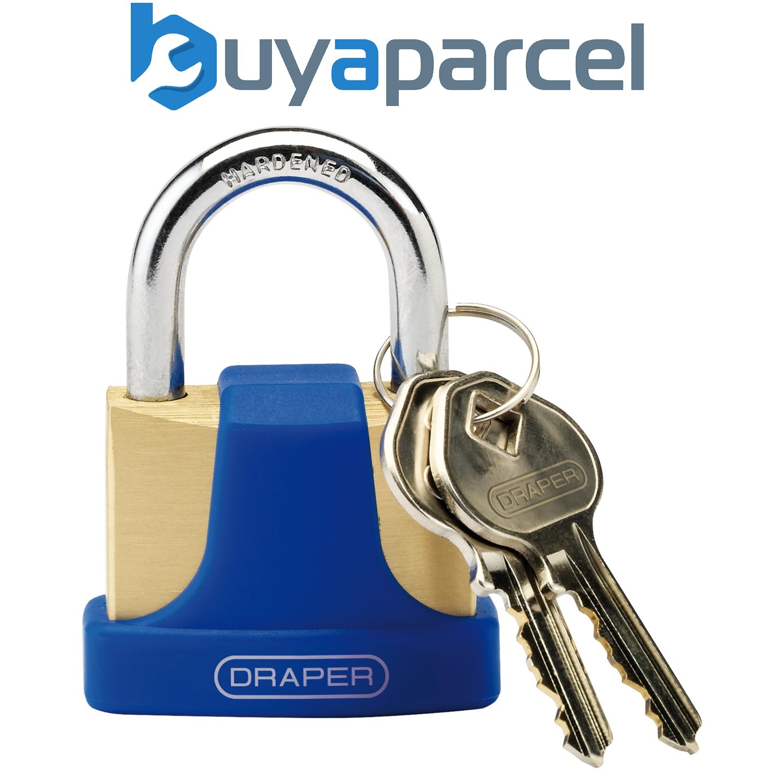 Draper 64165 Solid Brass Padlock and 2 Keys with Hardened Steel Shackle and Bump