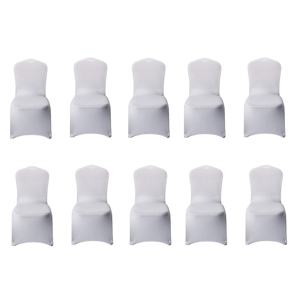 10 PCS Chair Cover Stretch Slipcovers White Polyester For Wedding Party S3K1