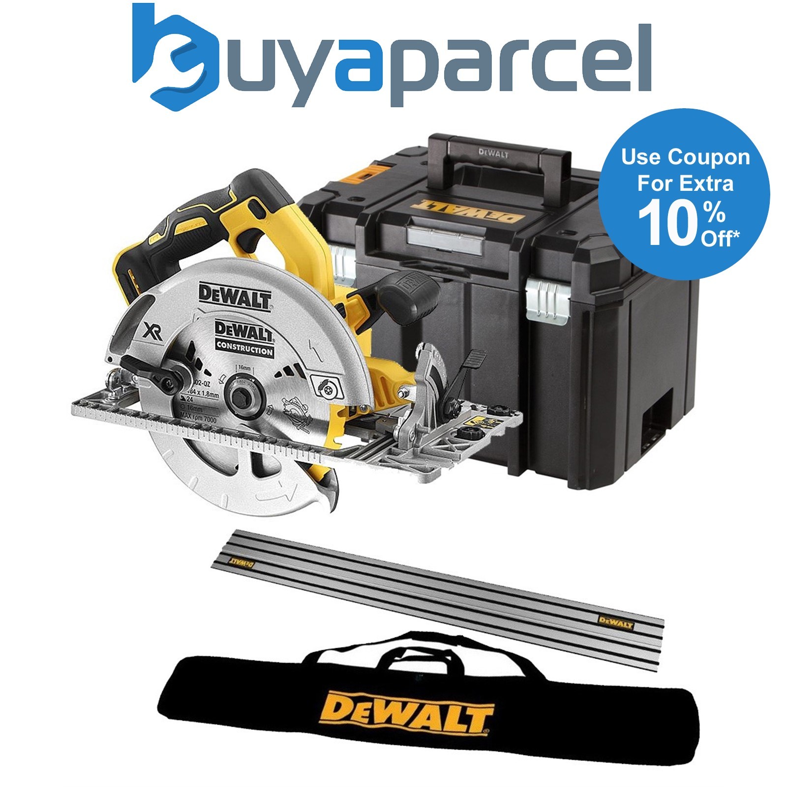 Dewalt DCS572N 18v XR Brushless 184mm Circular Saw + Tstak Case Guide Rail + Bag