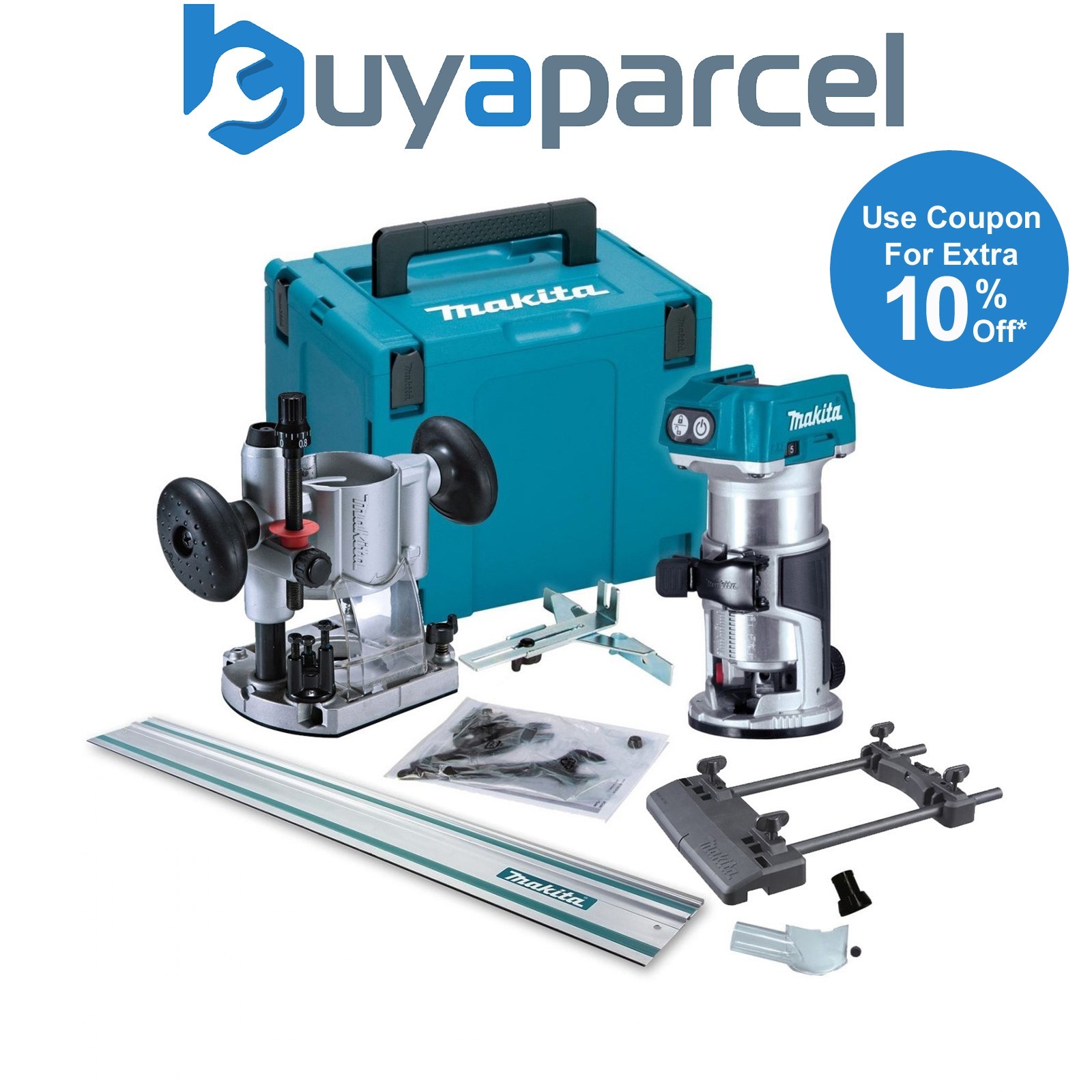 Makita DRT50Z 18V LXT Cordless Brushless Router Trimmer + Plunge Base + Rail