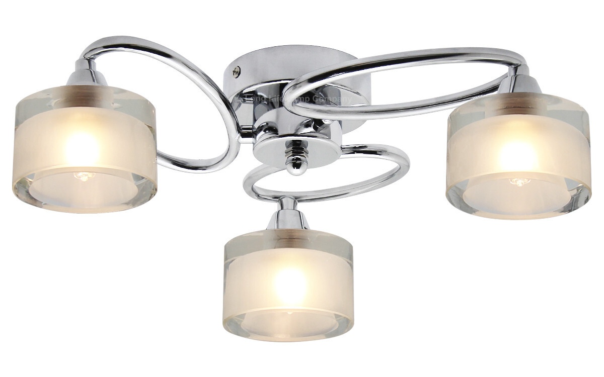 Modern Chrome 3 Way Ceiling Light Glass Crystal Shades H3062