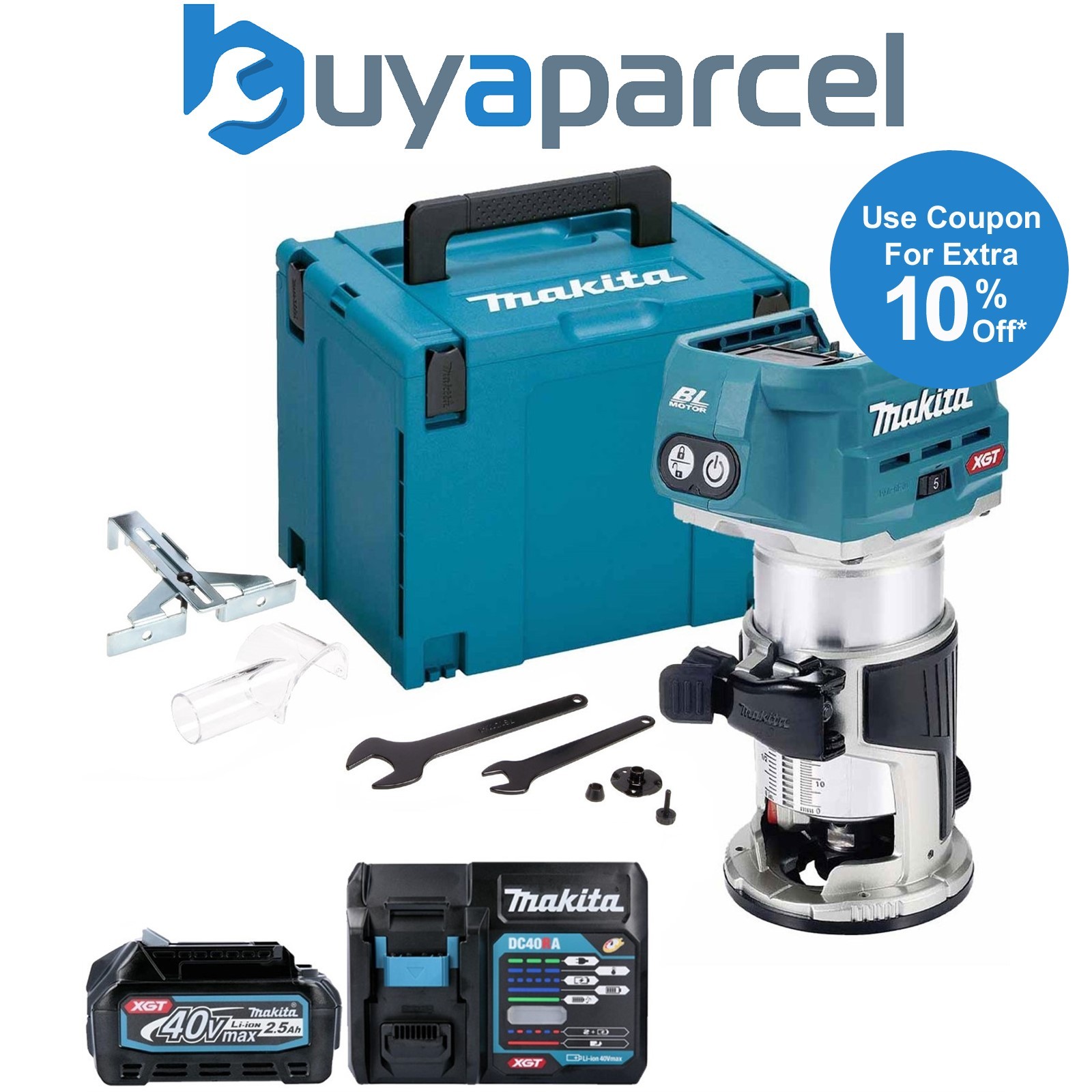 Makita RT001GZ20 40V XGT Cordless Brushless Router Trimmer + 1 x 2.5ah Battery