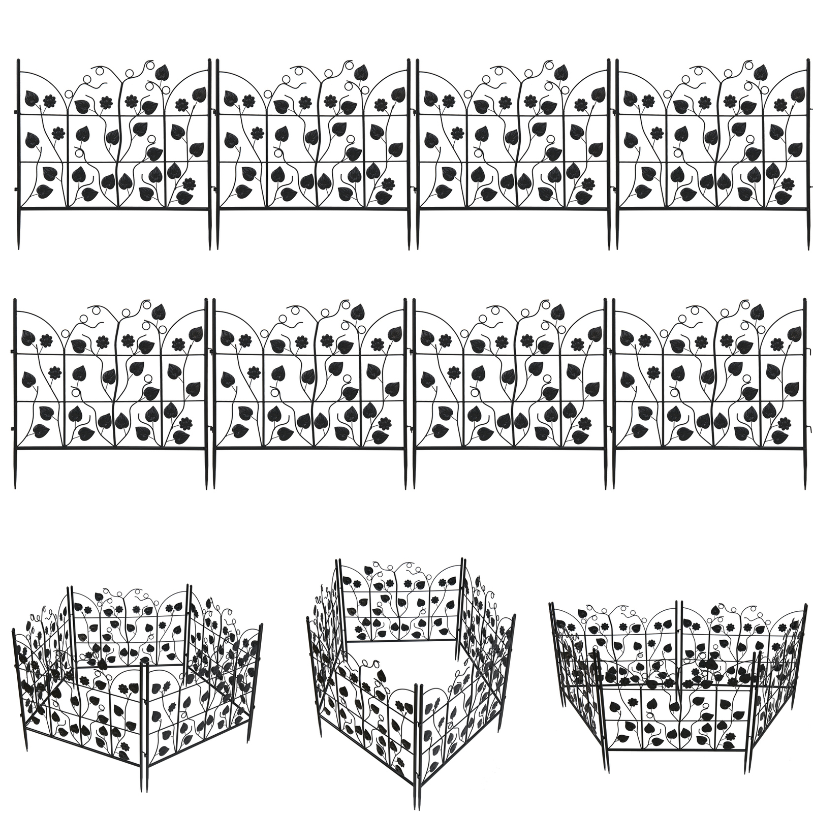 5pc Flexible Garden Lawn Grass Edging Picket Border Panel Heavy Duty Metal Fence