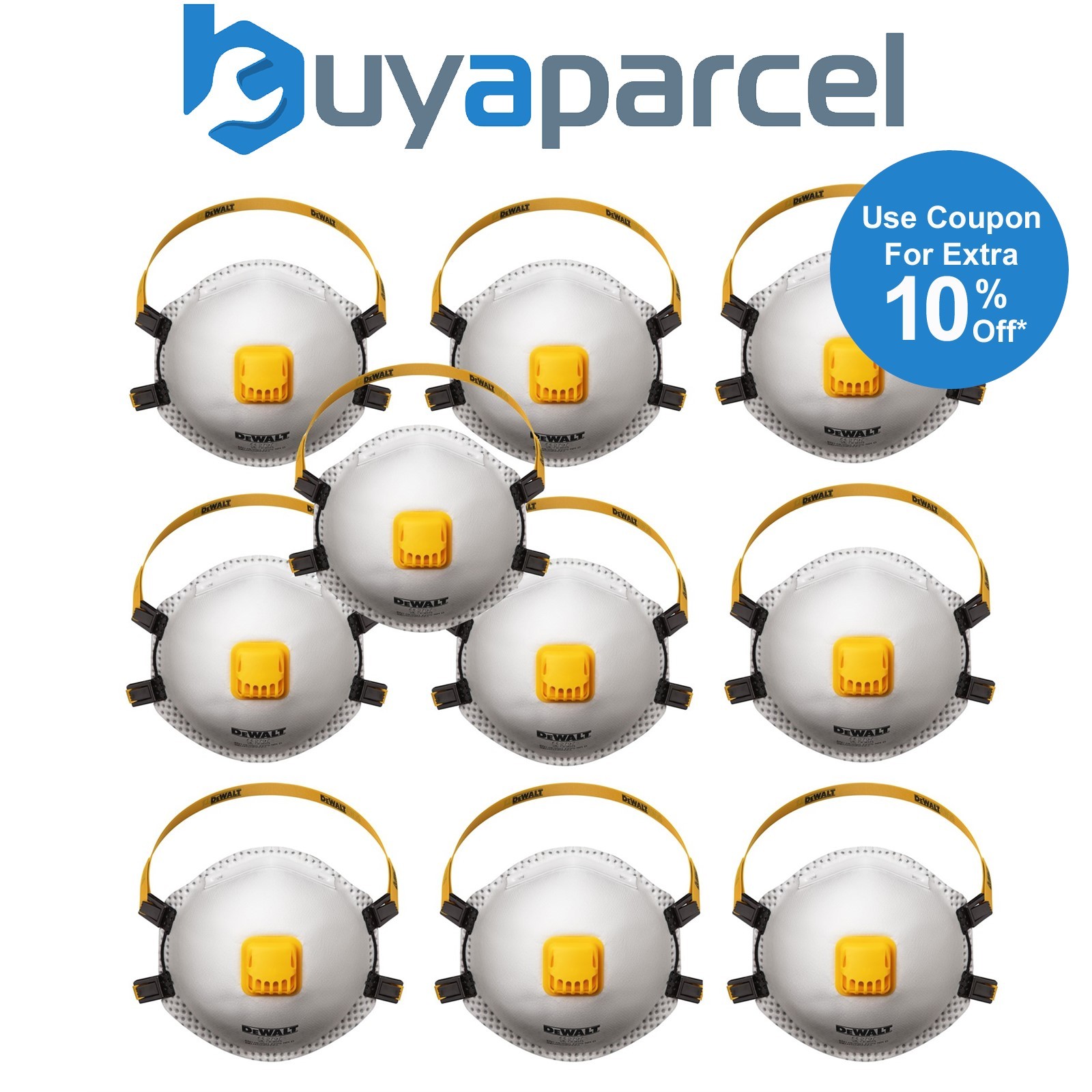 Dewalt 10 Pack FFP2 Face Masks Disposable Particulate Respirator Dust Mask