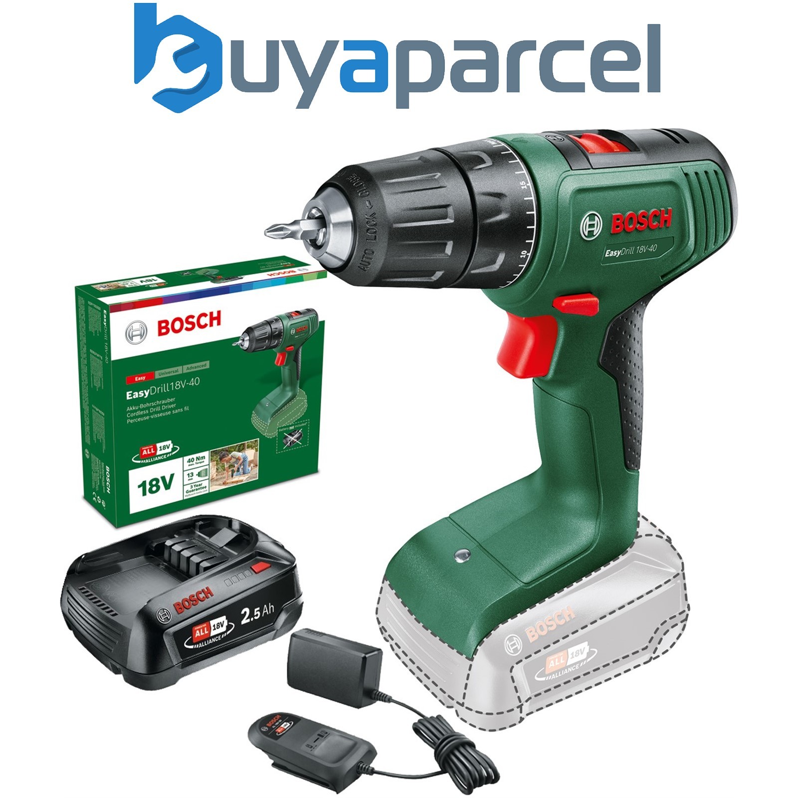 Bosch 06039D8000 Cordless 18v Drill Driver EasyDrill 18V-40 + 2.5AH Battery Kit