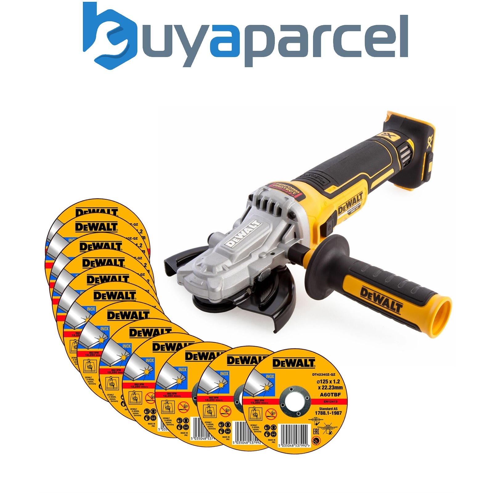 Dewalt DCG405FN 18v XR Brushless Cordless 125mm Flathead Angle Grinder +12 Discs