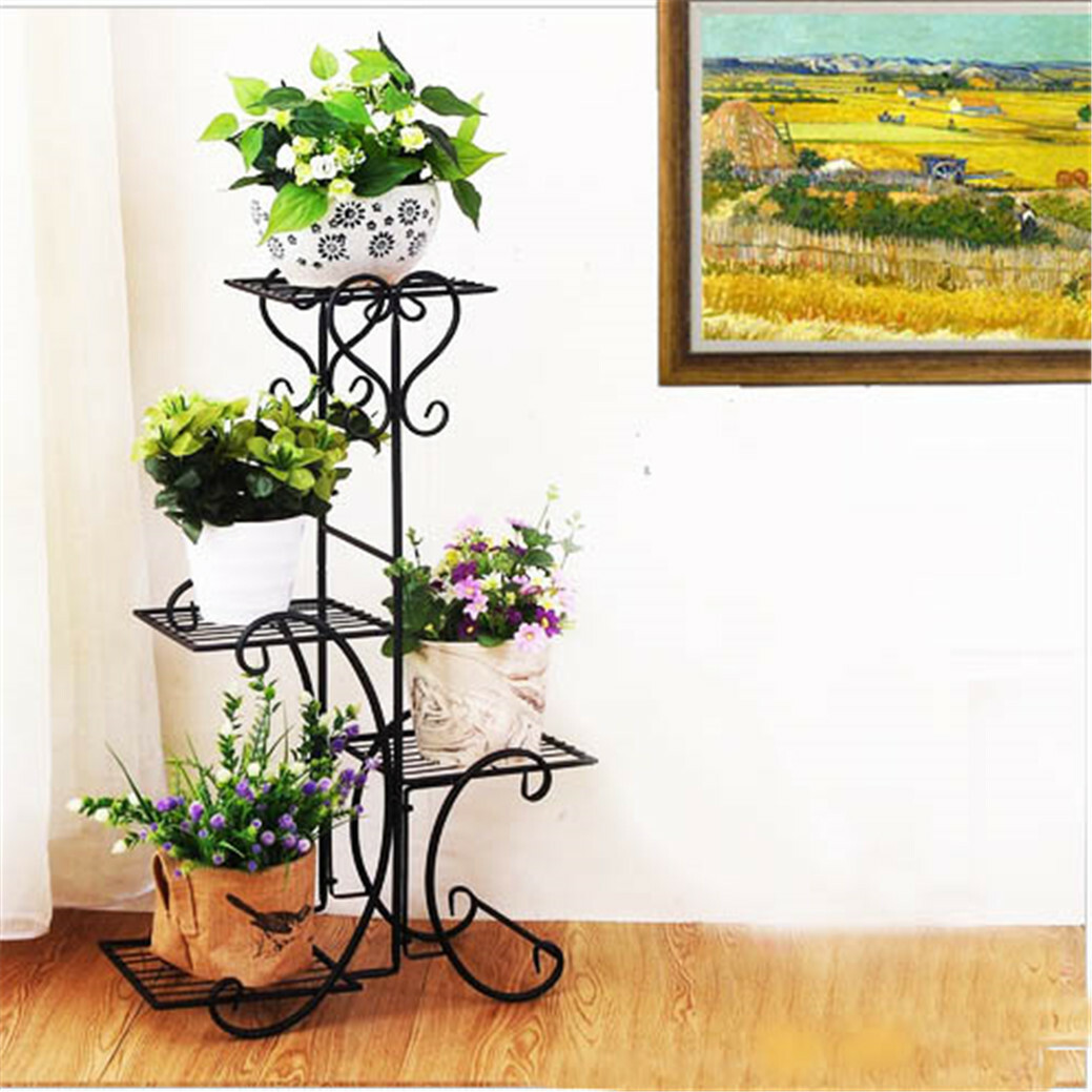 Garden Wrought Iron Flower Stand Plant Rack Display Shelf Outdoor Patio 4 Tier