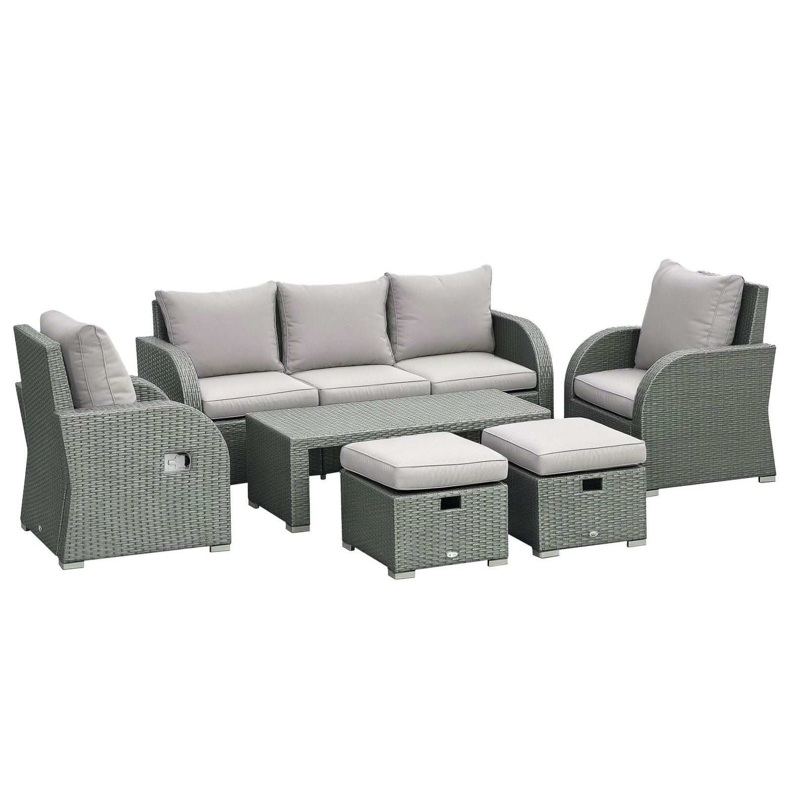 Outsunny Rattan Garden Furniture Set with Recliners, Footstools, Light Grey