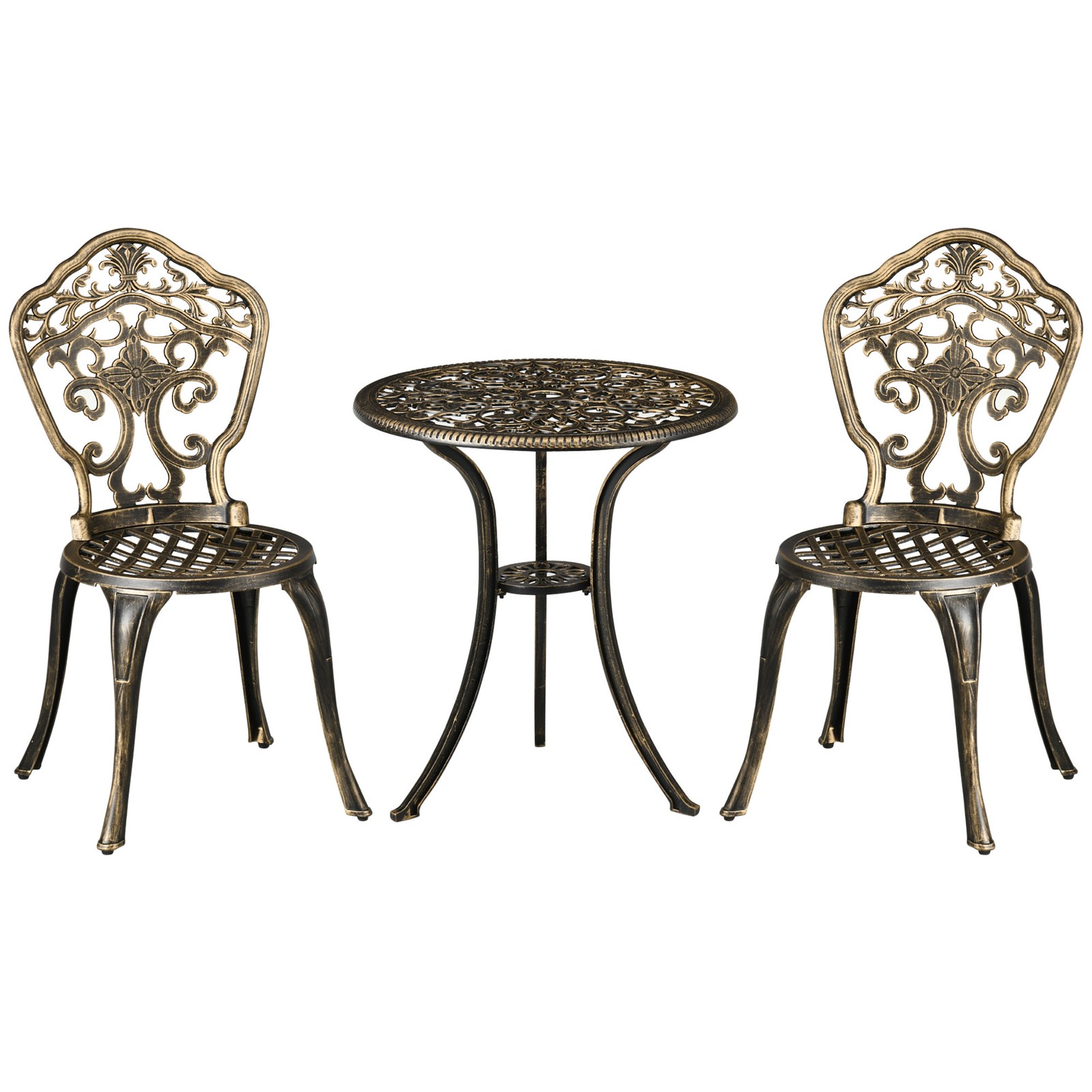 Outsunny 3 PCs Cast Aluminium Bistro Set w/ Parasol Hole for Balcony, Brown