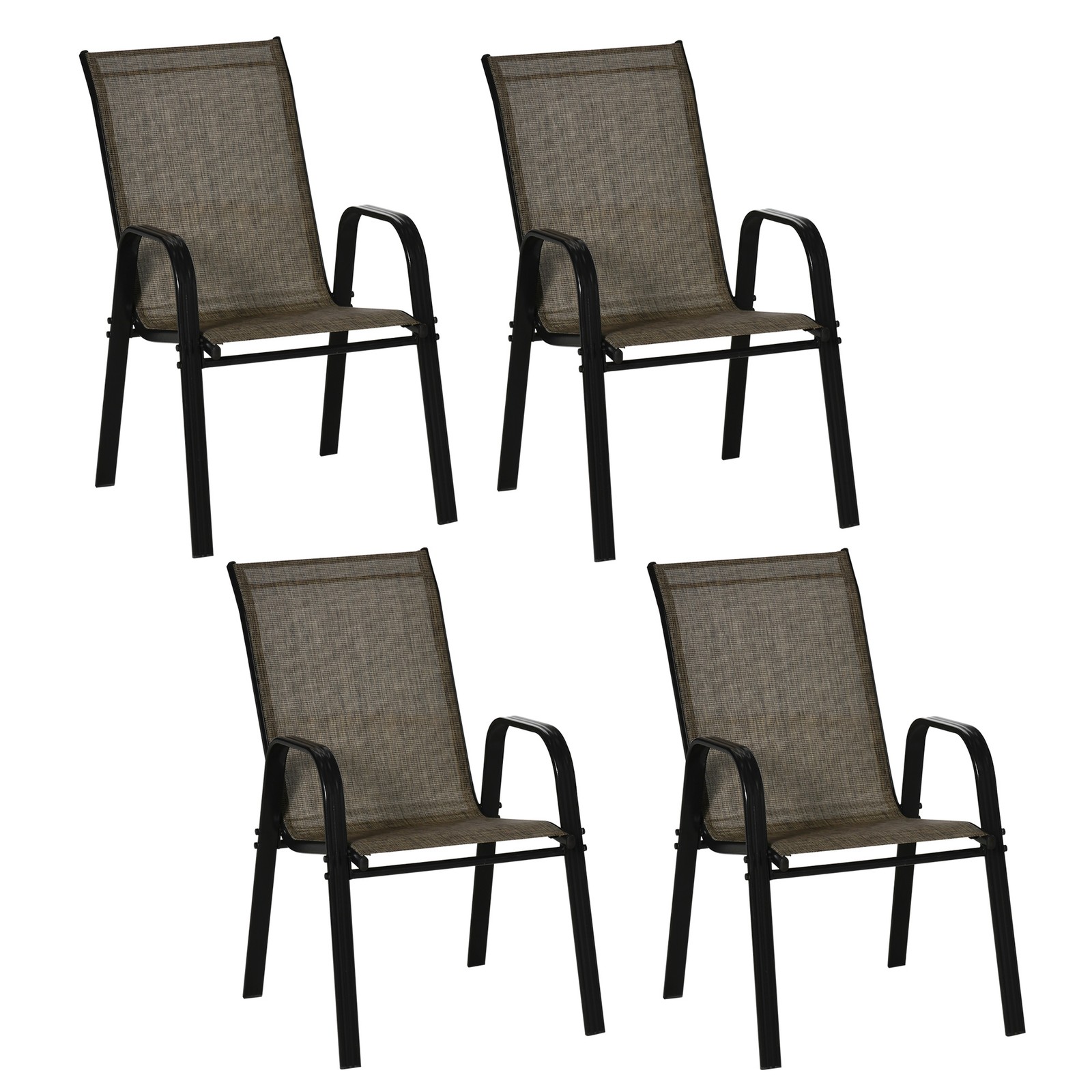 Outsunny Set of 4 Garden Dining Chair Set Outdoor w/ High Back Armrest Brown
