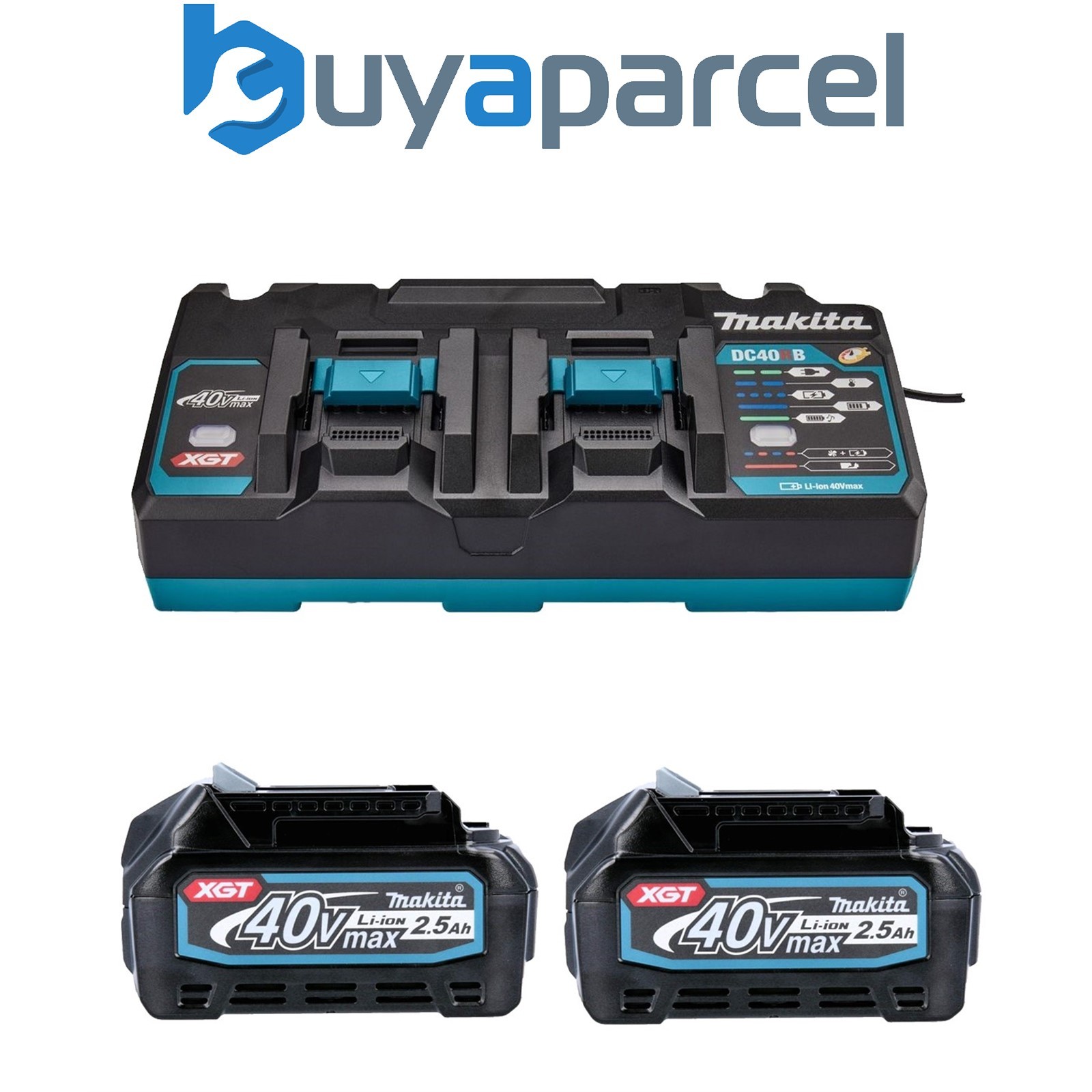 Makita BL4025 X 2 40V Max 2.5Ah Li-ion XGT Batterys 191B36-3 DC40RB Twin Charger