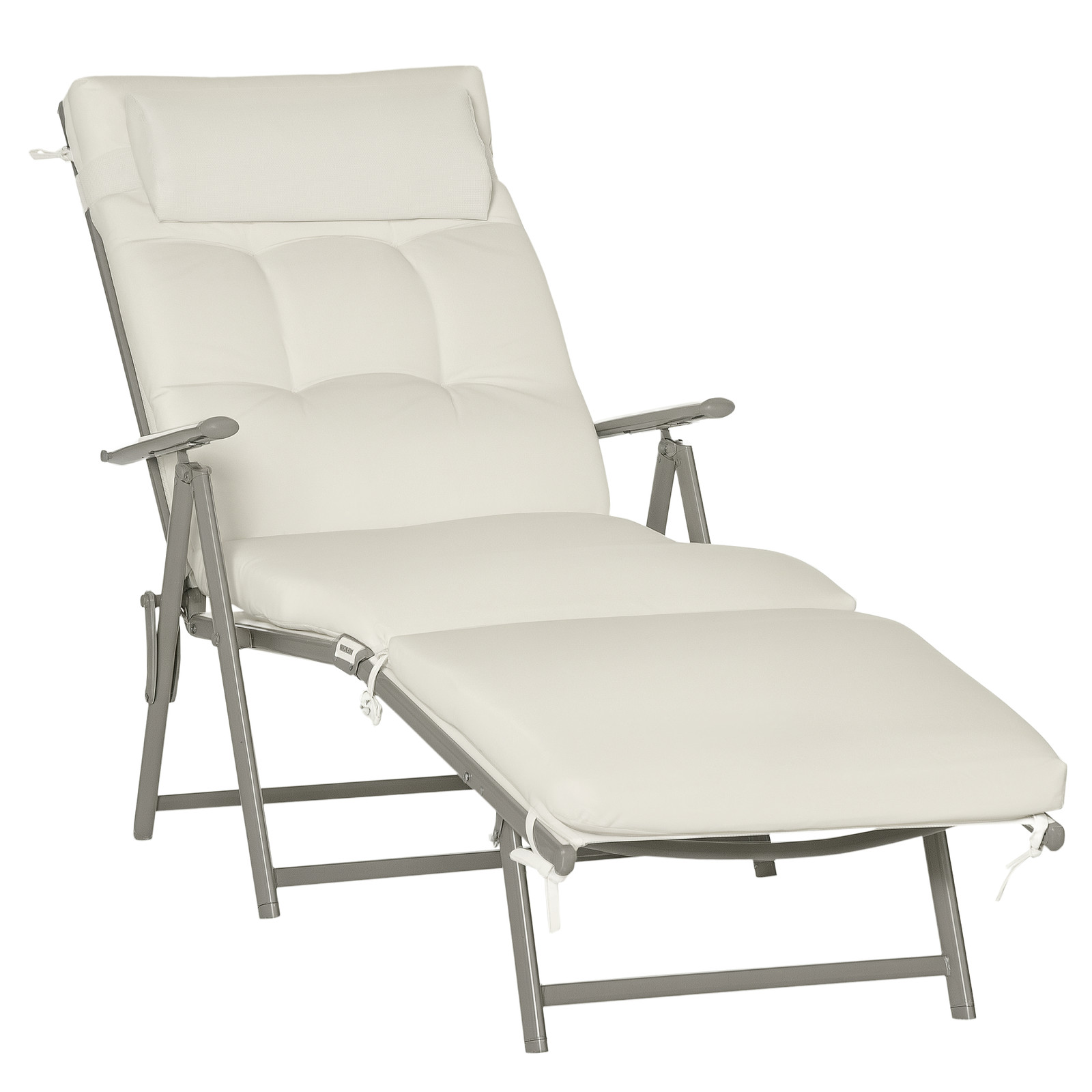Outsunny Sun Lounger Recliner Foldable Padded Seat Adjustable Texteline White
