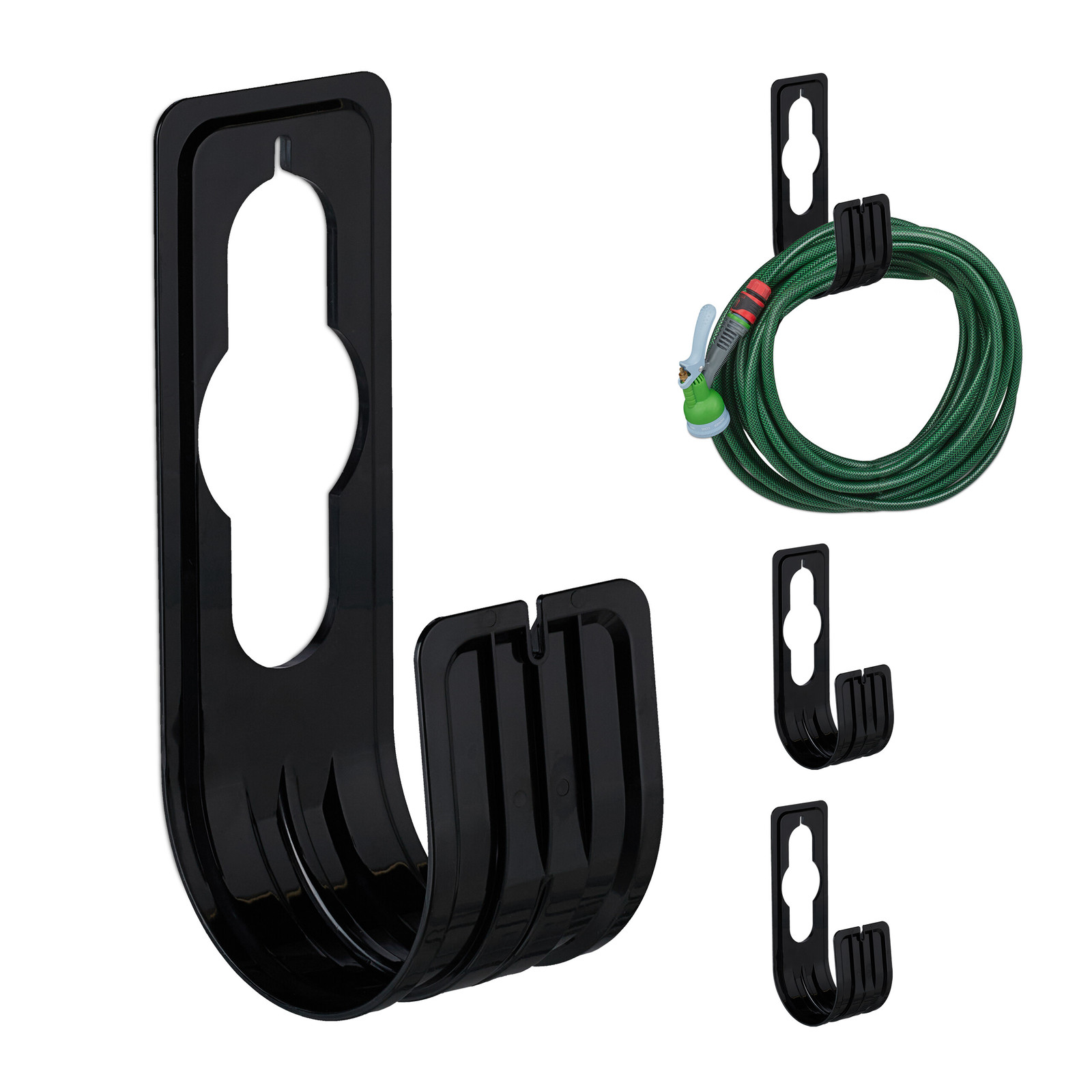 Set of 4 Black Hose Pipe Holders Wall Mounted for 30m Hose Tap and Wall Black