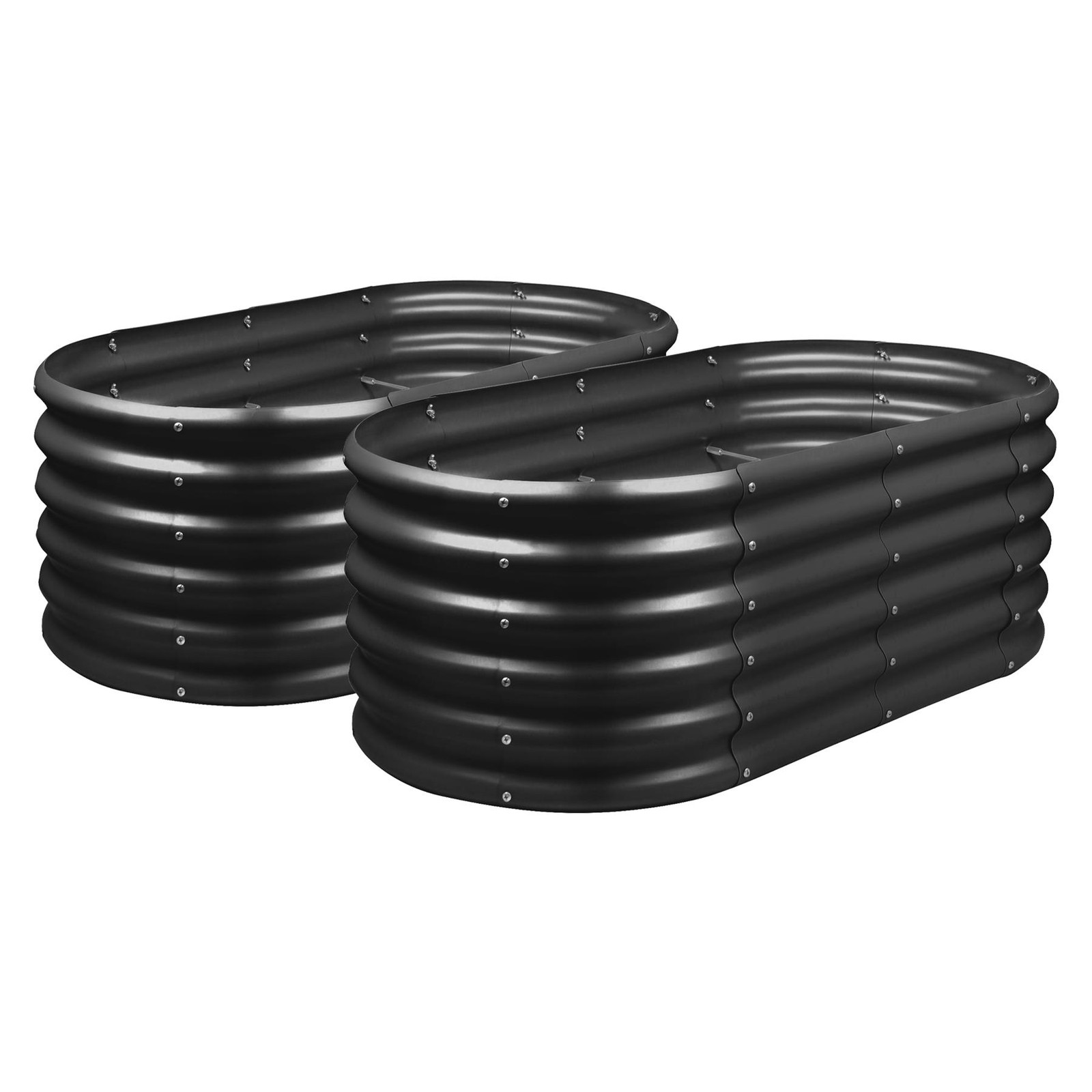 2x Rounded Raised Garden Beds 120cm x 60cm x 45cm Anthracite Galvanised Steel
