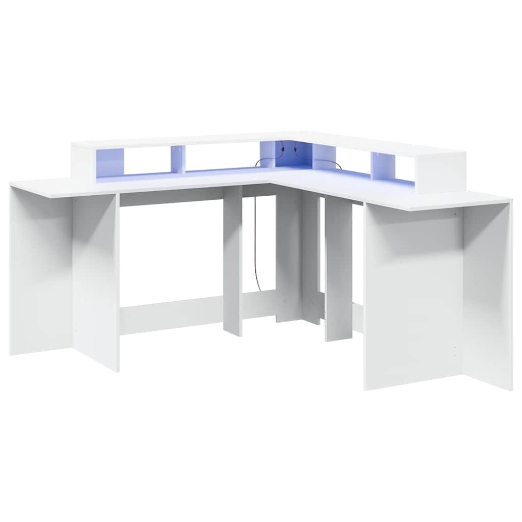 Desk with LED Lights Writing Table Working White Engineered Wood vidaXL