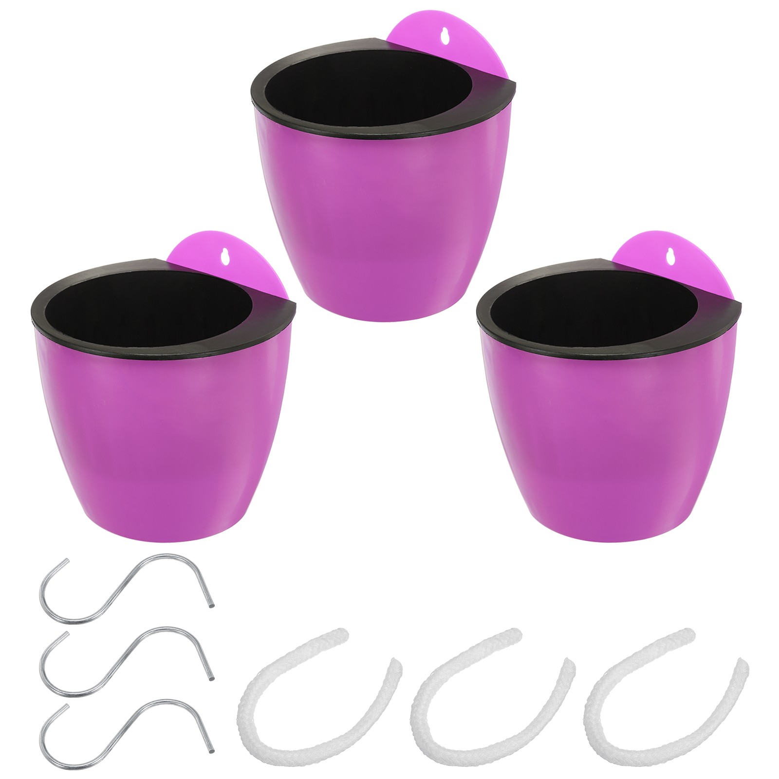 3Pcs 7 Inch Self Watering Plant Pot Hanging Planters with S Hooks, Purple