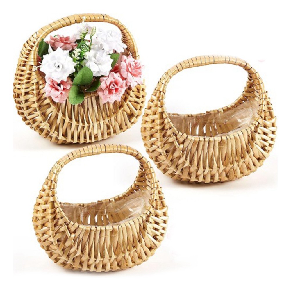 Woven Basket with Handle Wedding Flower Girl Baskets Y3R58709