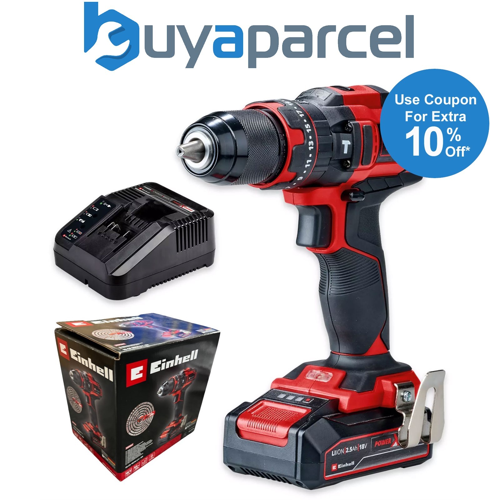 Einhell TE-CD 18/44 Cordless Combi Drill PXC 18v Metal Chuck 1 x Battery Charger