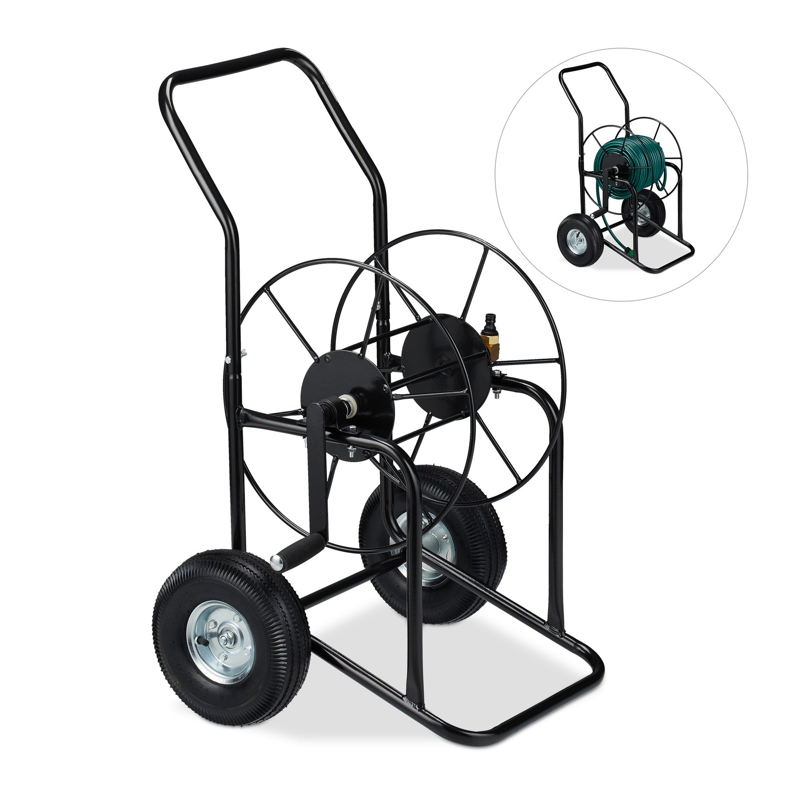 Hose cart 2 Wheels Metal Frame Garden Hose Cart Portable Hose Reel 80 m capacity