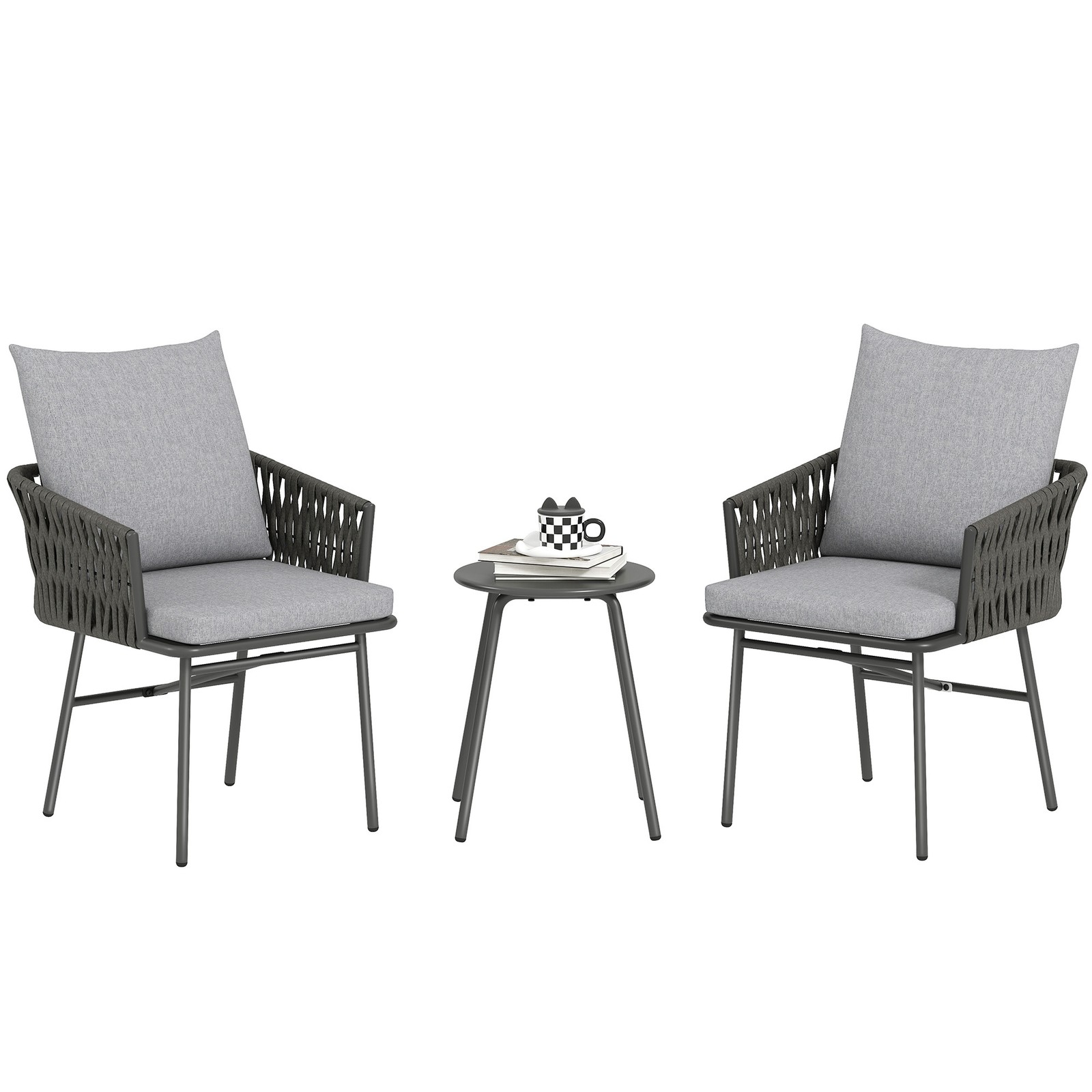 Outsunny Bistro Set with Table and Chairs, Grey, Refurbished