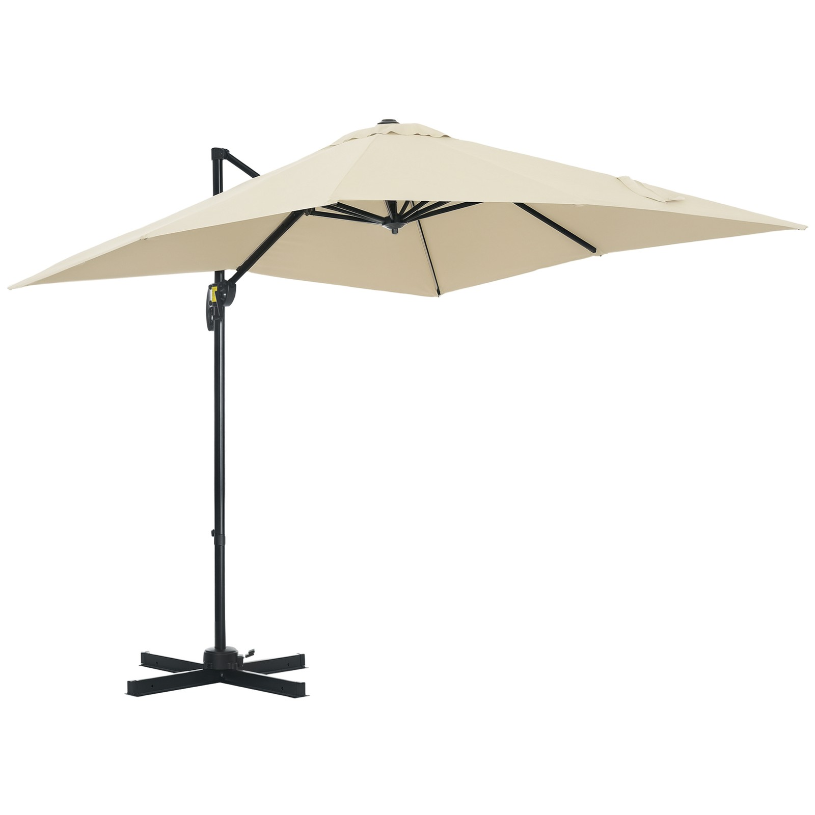 Outsunny Square Cantilever Roma Parasol, 360-Degree Rotation, Cream White