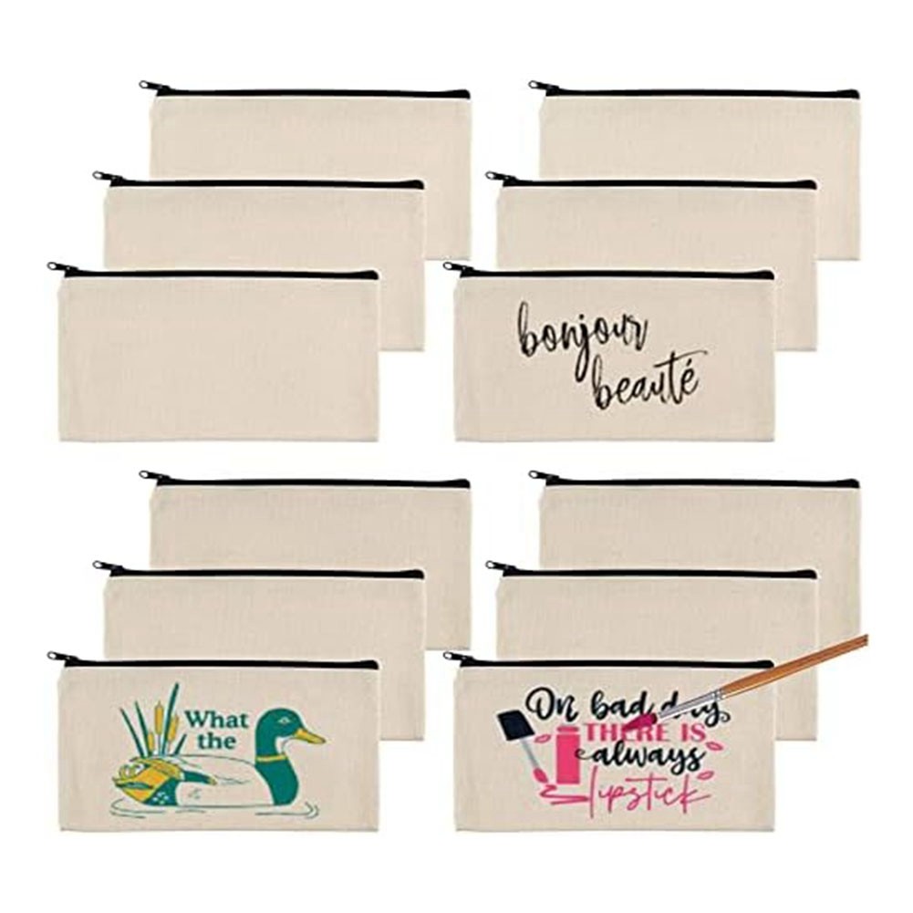 3X(12Pcs Blank Canvas Bags Pencil Case,Canvas Makeup Bags,Plain Canvas9190