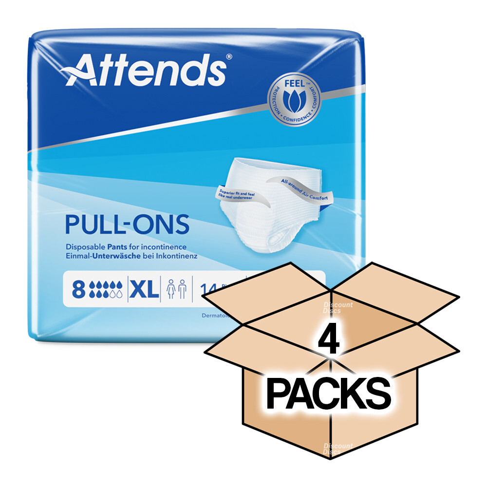 ATTENDS 8XL Adult Nappies Pull Up Pants Incontinence - EXTRA LARGE 4 PACKS OF 14