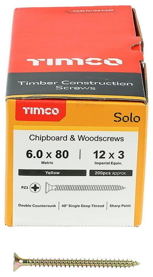 6 X 80mm Pozidriv Double Countersunk Zyp Solo Chipboard & Wood Screws 200 Pack