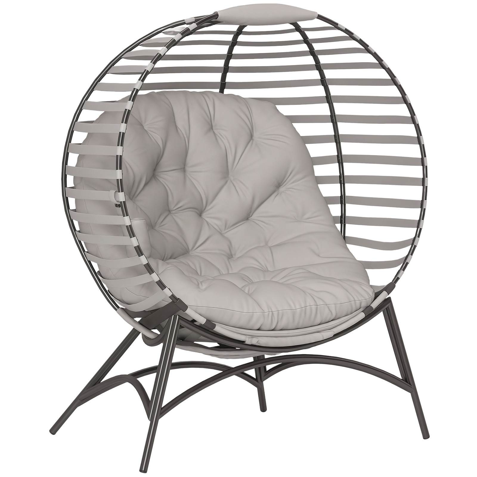 Outsunny Egg Chair w/ Cushion Steel Frame and Side Pocket, Light Grey