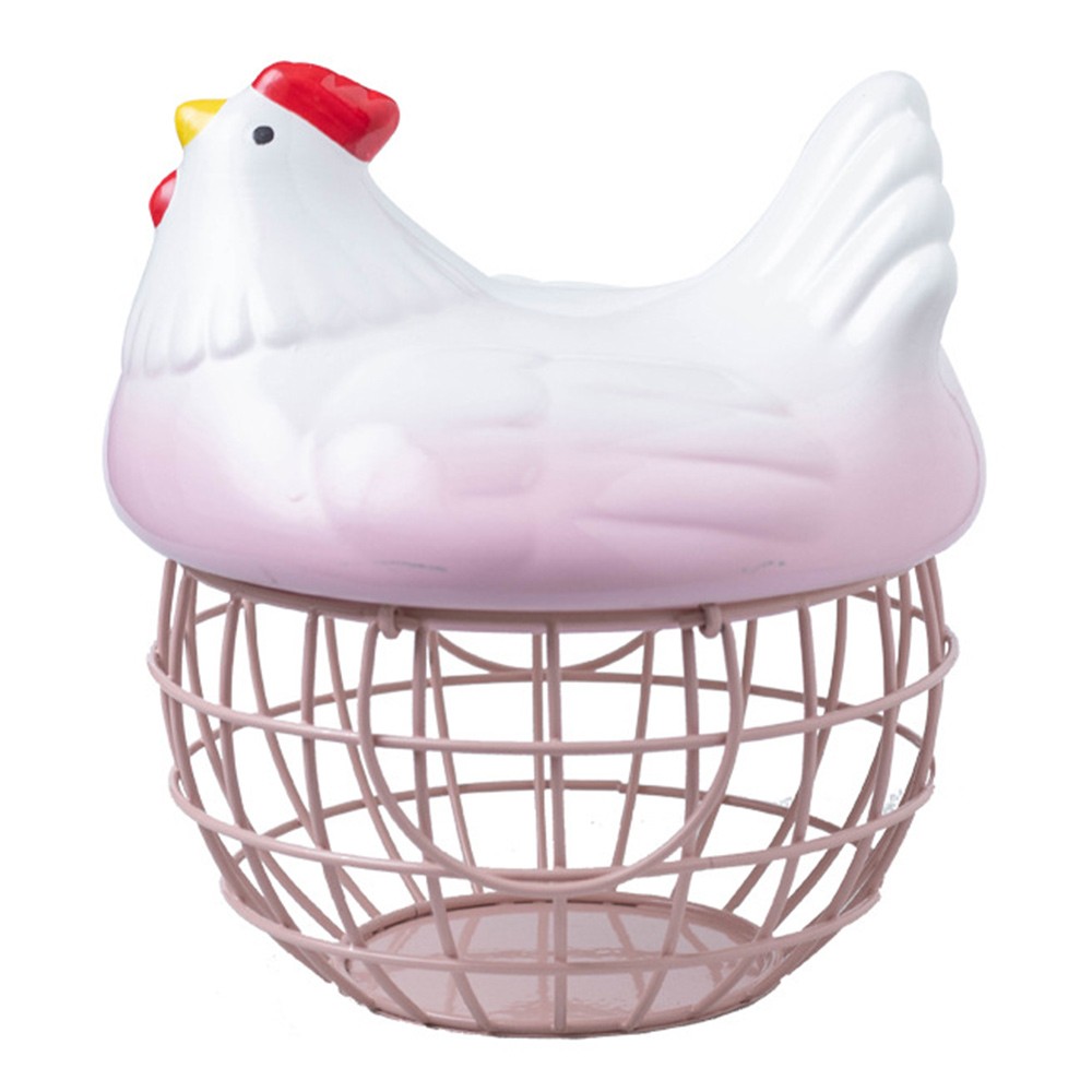 Ceramic Egg Holder Handle Metal Chicken Ornament Home Decorative Fruit2669