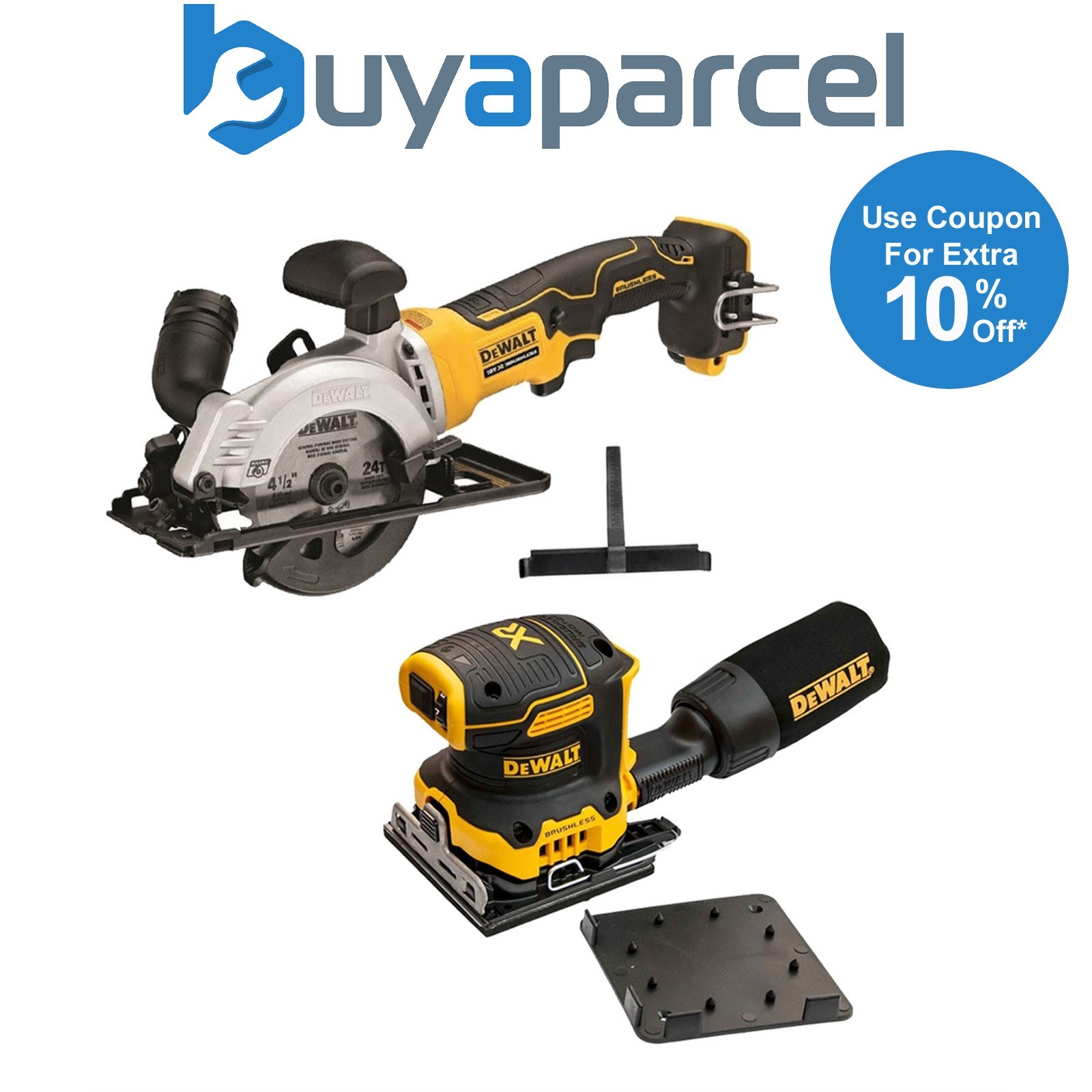 DeWalt DCS571N 18v Brushless XR 115mm Circular Saw & DCW200N Orbital Sander